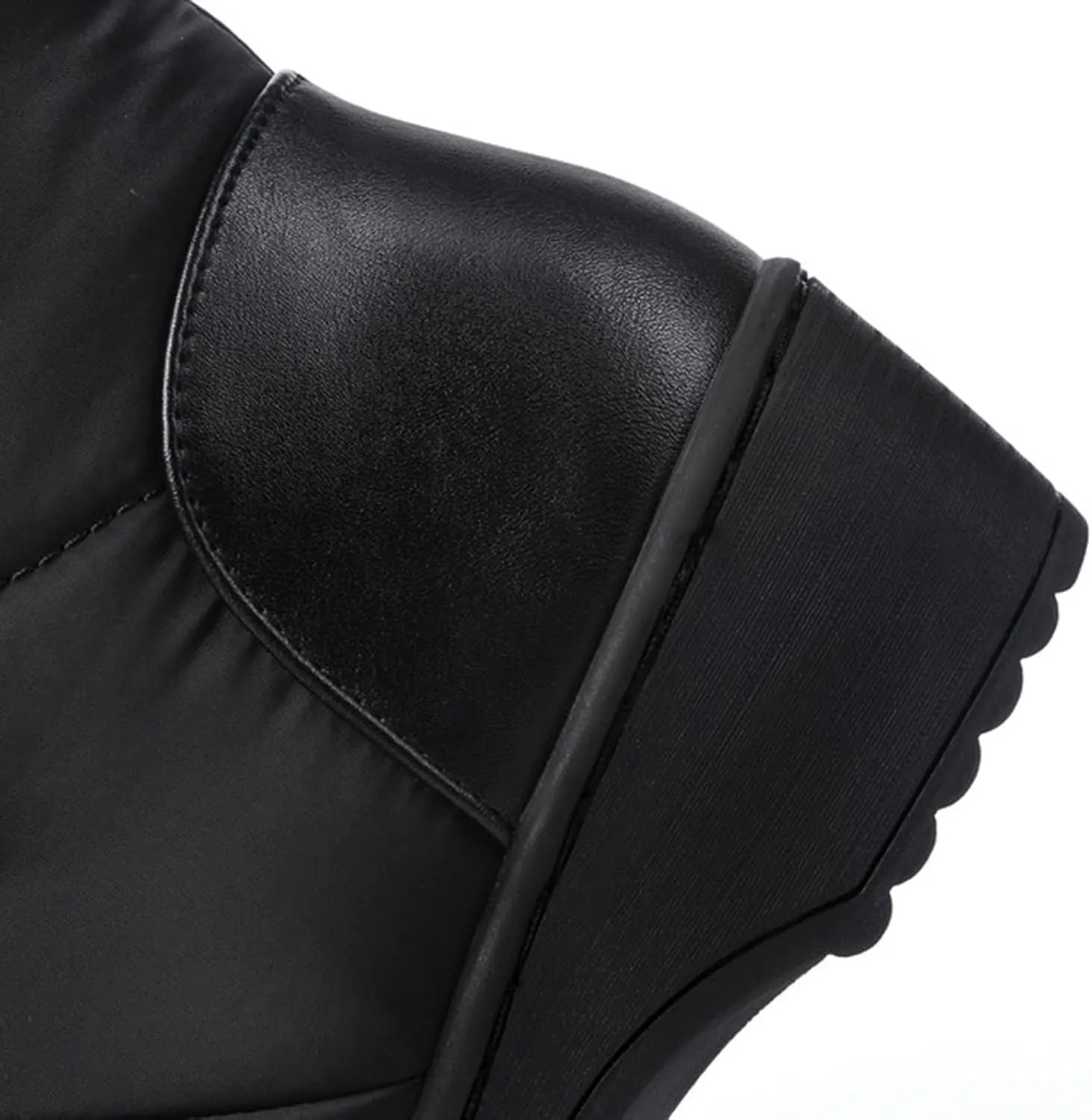 Women's Mid Calf Boots Fleece Lined Warm Snow Boots Solid Insulated Snow Boots Outdoor Leather Winter Boots