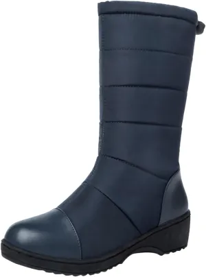 Women's Mid Calf Boots Fleece Lined Warm Snow Boots Solid Insulated Snow Boots Outdoor Leather Winter Boots