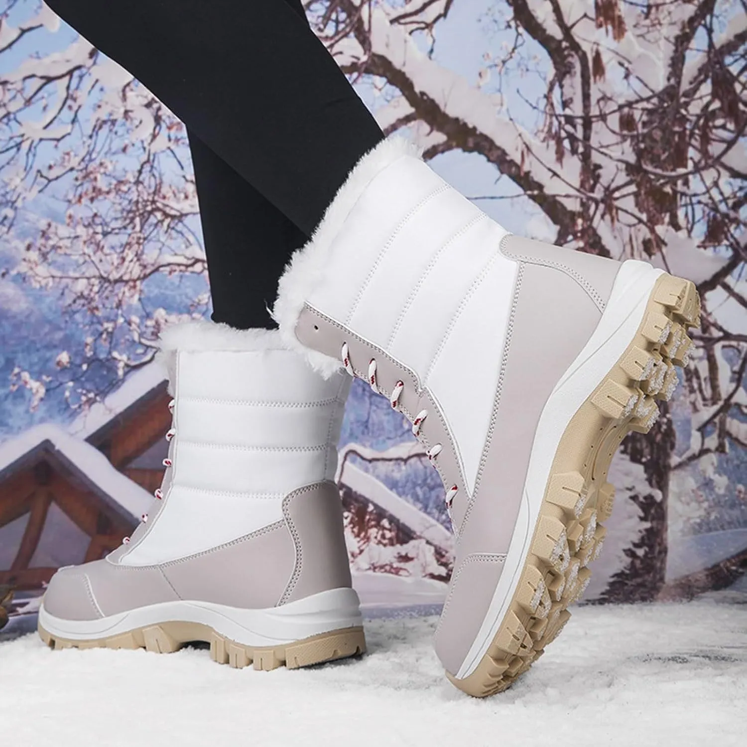 Women's Mid-Calf Boots Water Proof Winter Snow Boots Non Slip Thick Bottom Ski Boots Mid-Calf Snow Boots