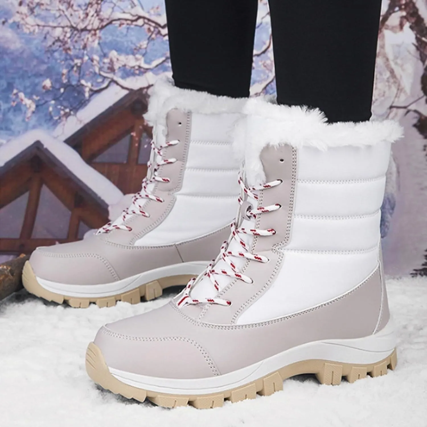 Women's Mid-Calf Boots Water Proof Winter Snow Boots Non Slip Thick Bottom Ski Boots Mid-Calf Snow Boots
