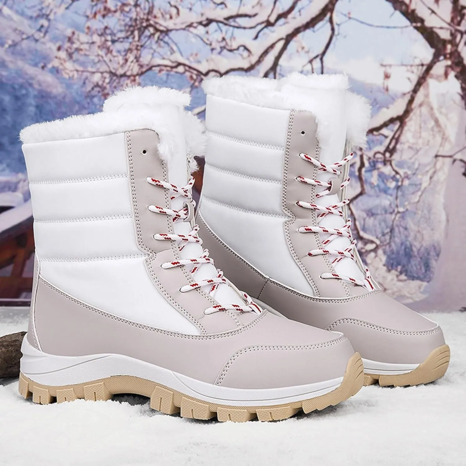 Women's Mid-Calf Boots Water Proof Winter Snow Boots Non Slip Thick Bottom Ski Boots Mid-Calf Snow Boots