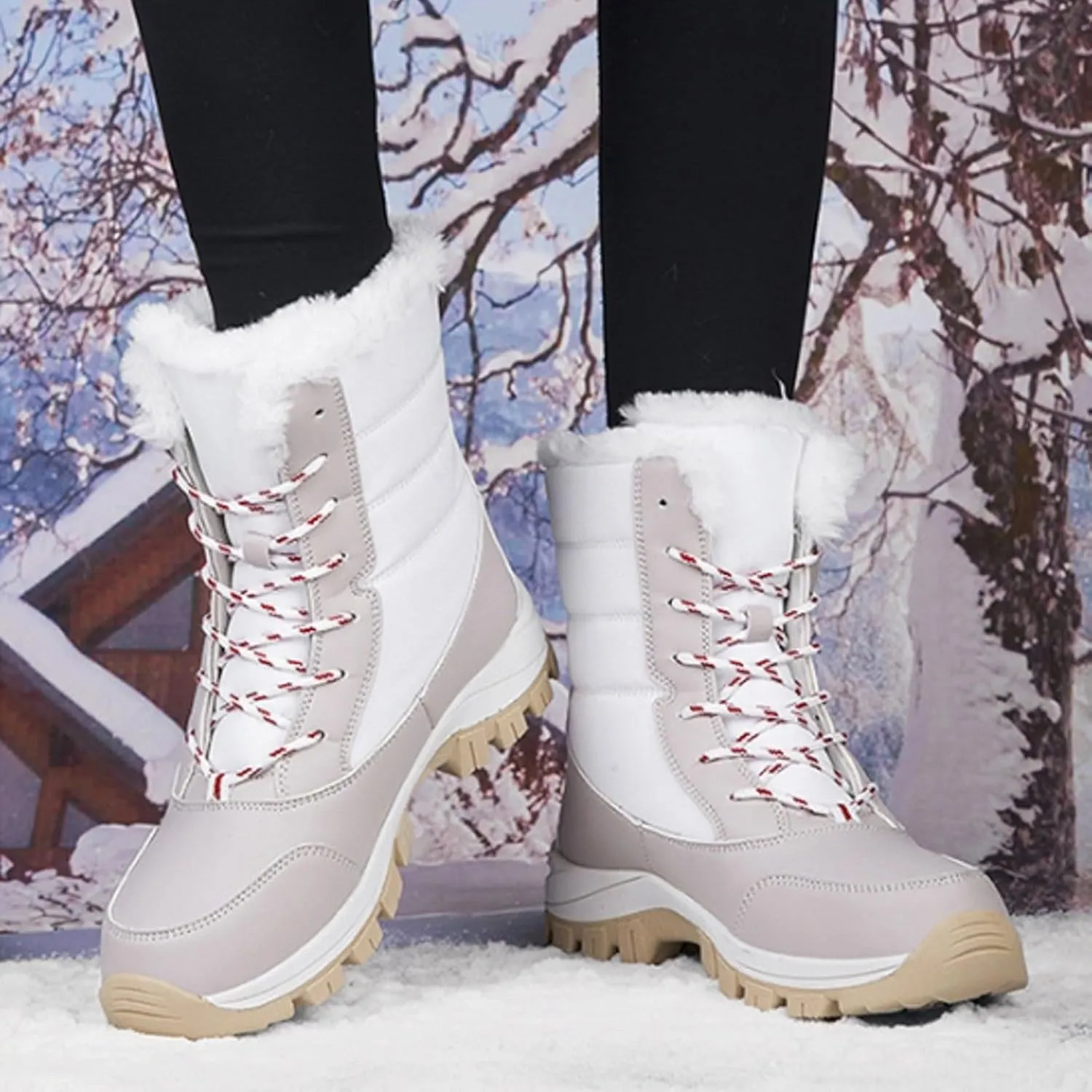 Women's Mid-Calf Boots Water Proof Winter Snow Boots Non Slip Thick Bottom Ski Boots Mid-Calf Snow Boots