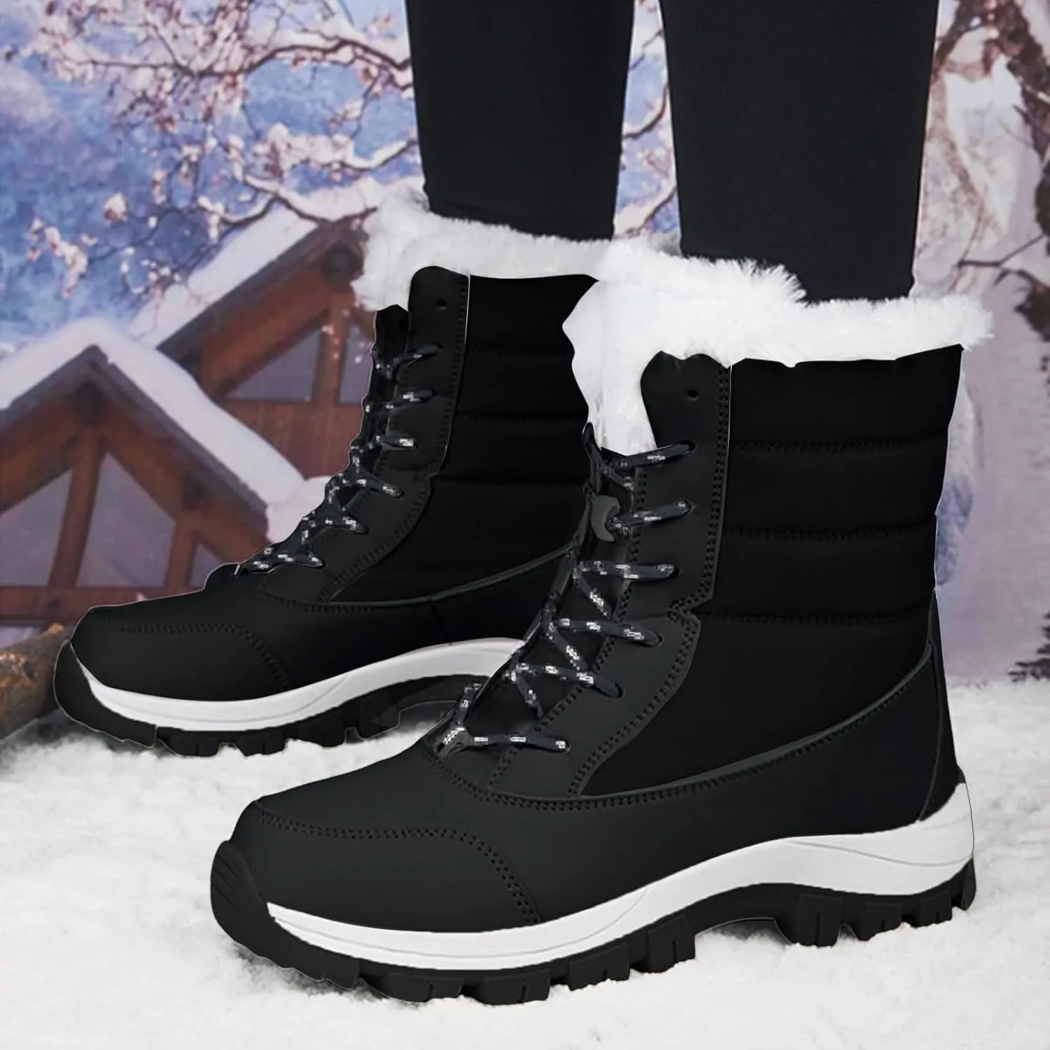 Women's Mid-Calf Boots Water Proof Winter Snow Boots Non Slip Thick Bottom Ski Boots Mid-Calf Snow Boots
