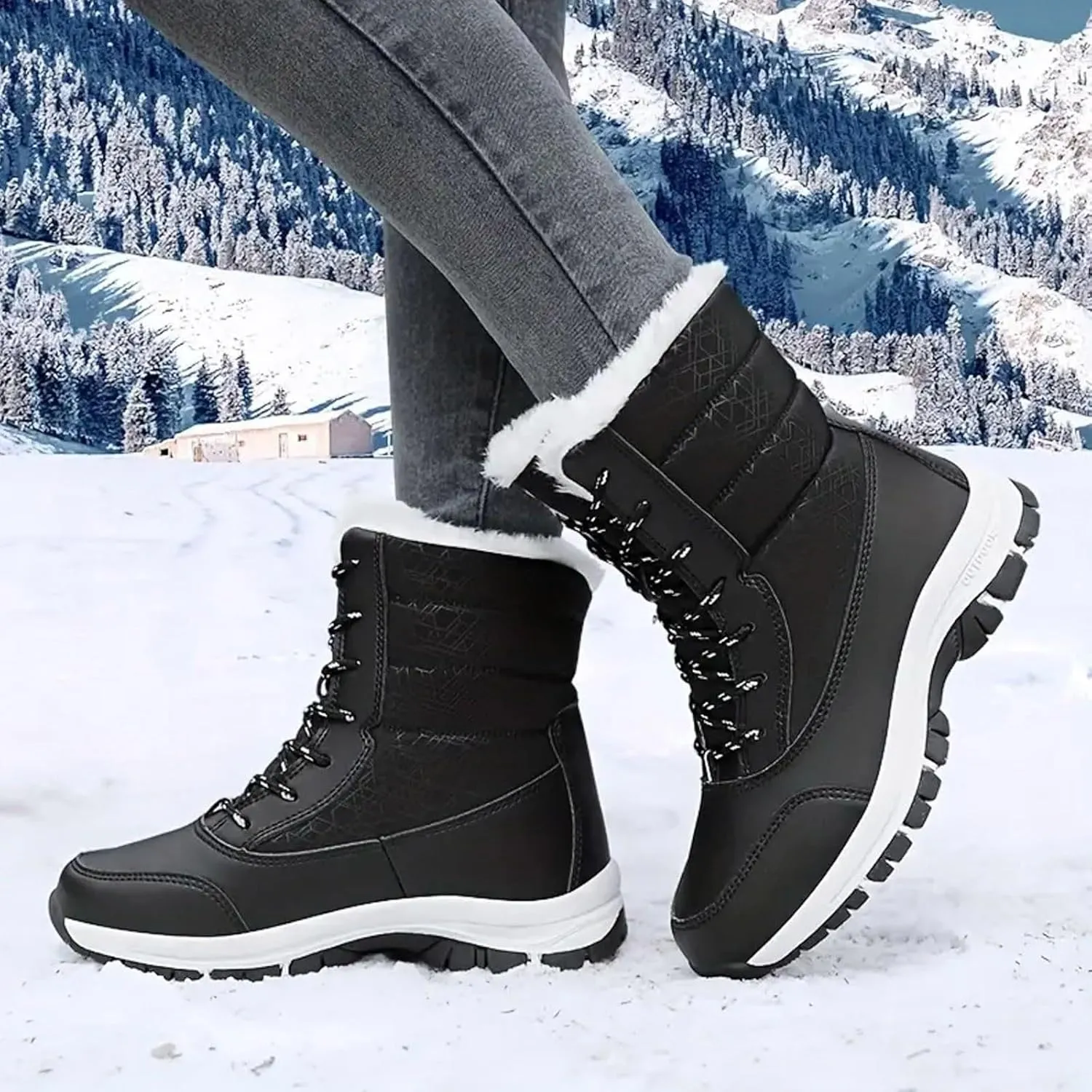 Women's Mid-Calf Boots Water Proof Winter Snow Boots Non Slip Thick Bottom Ski Boots Mid-Calf Snow Boots