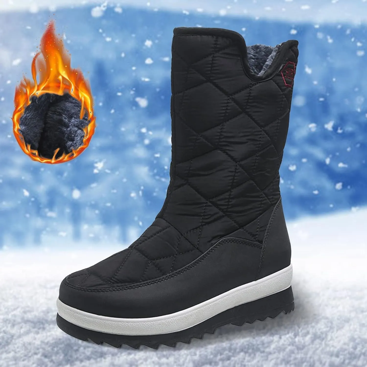 Women's Mid Calf Snow Boots Cold Proof Insulated Winter Boots Solid Thick Bottom Non Slip Furry Boots for Women