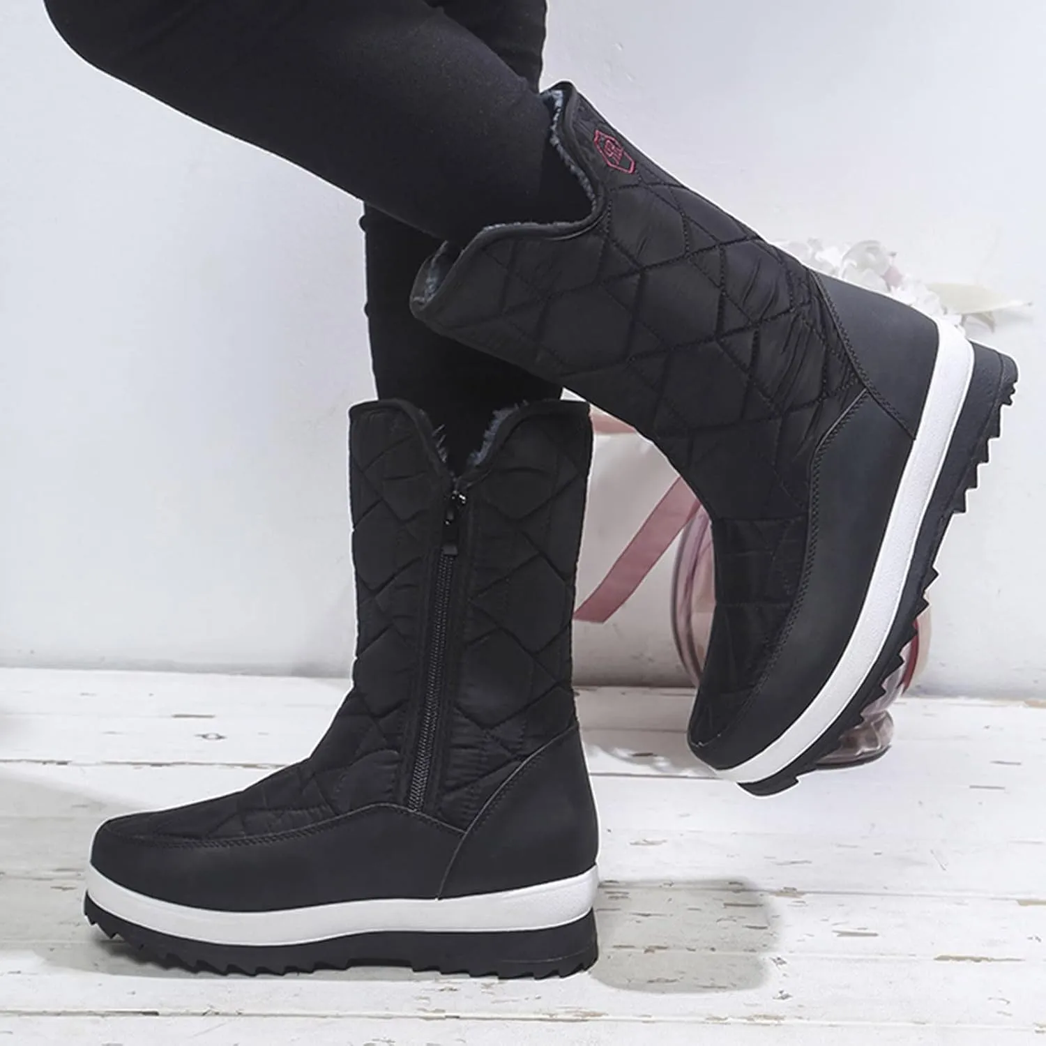Women's Mid Calf Snow Boots Cold Proof Insulated Winter Boots Solid Thick Bottom Non Slip Furry Boots for Women