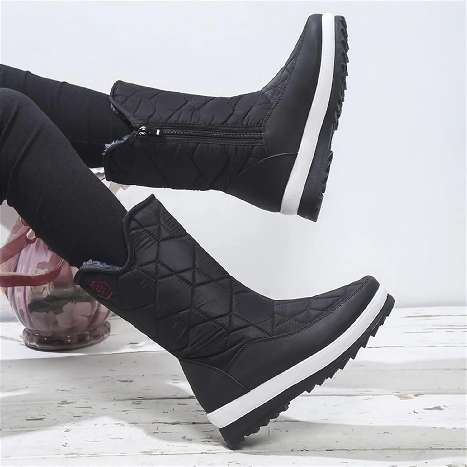 Women's Mid Calf Snow Boots Cold Proof Insulated Winter Boots Solid Thick Bottom Non Slip Furry Boots for Women