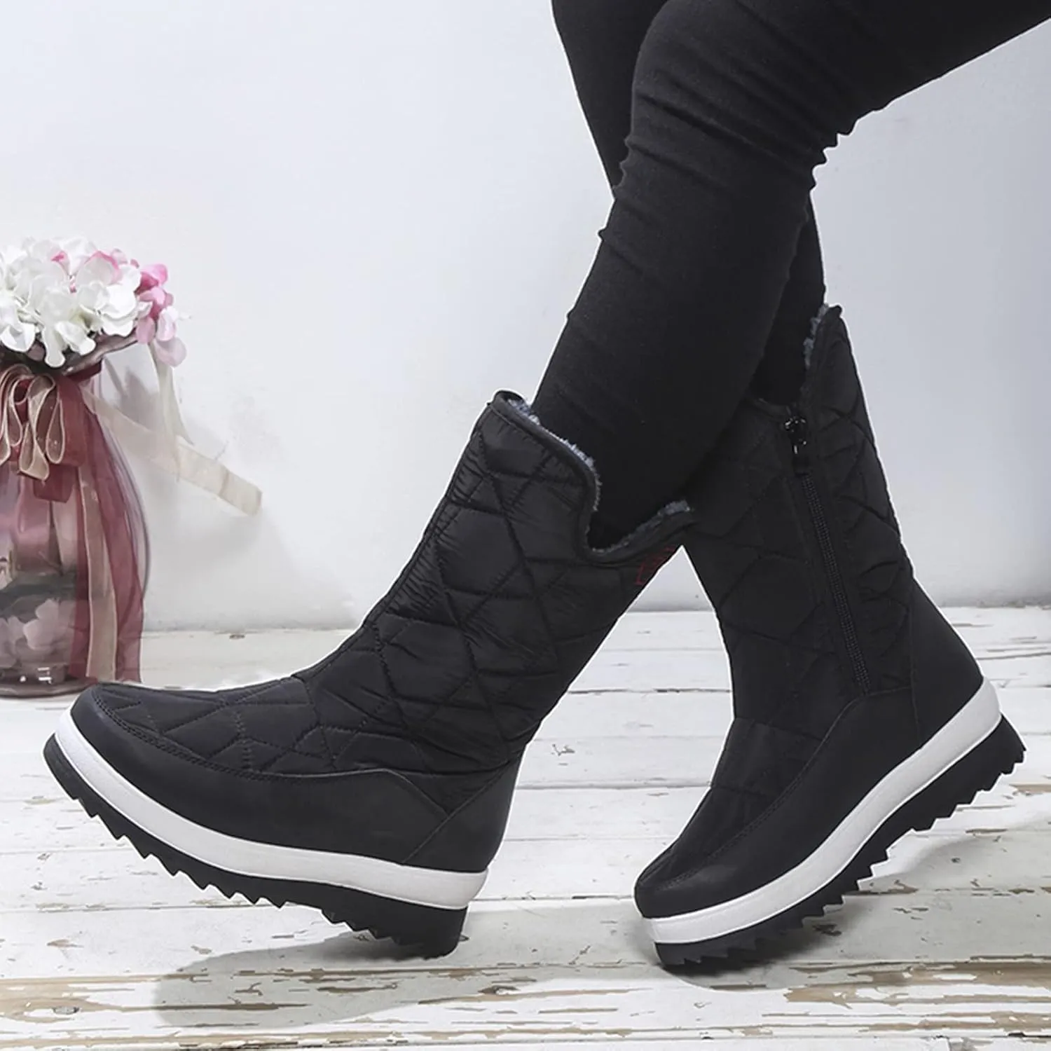 Women's Mid Calf Snow Boots Cold Proof Insulated Winter Boots Solid Thick Bottom Non Slip Furry Boots for Women