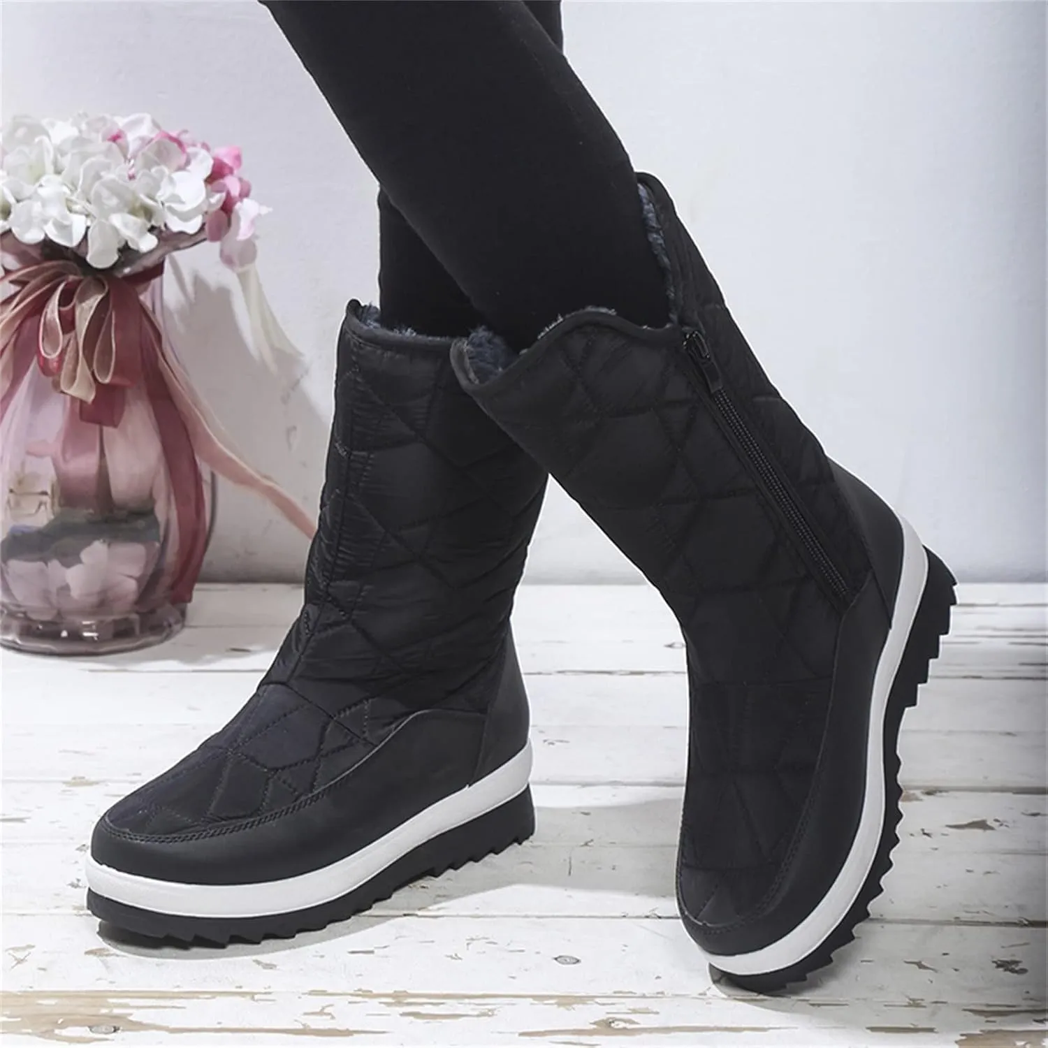 Women's Mid Calf Snow Boots Cold Proof Insulated Winter Boots Solid Thick Bottom Non Slip Furry Boots for Women