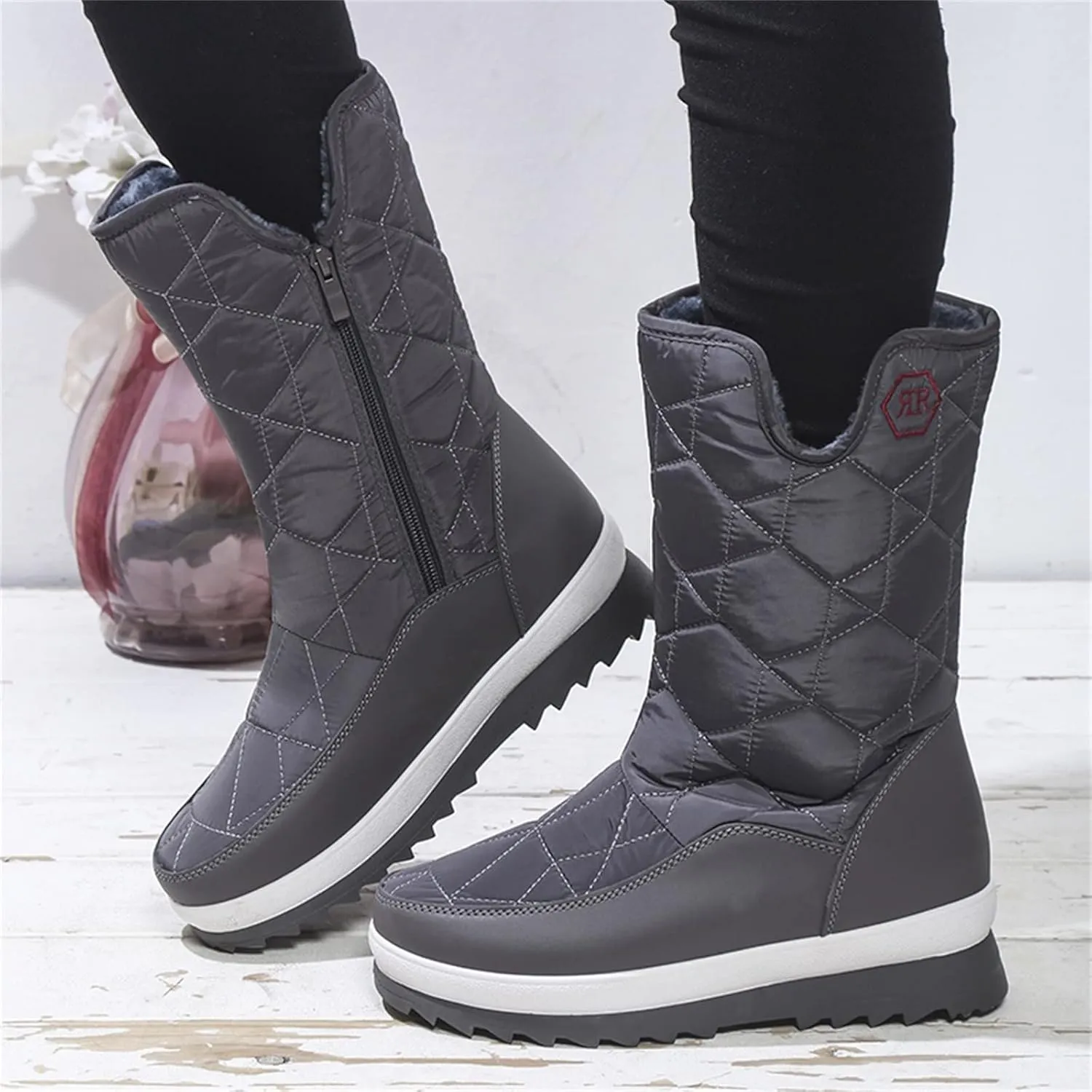Women's Mid Calf Snow Boots Cold Proof Insulated Winter Boots Solid Thick Bottom Non Slip Furry Boots for Women