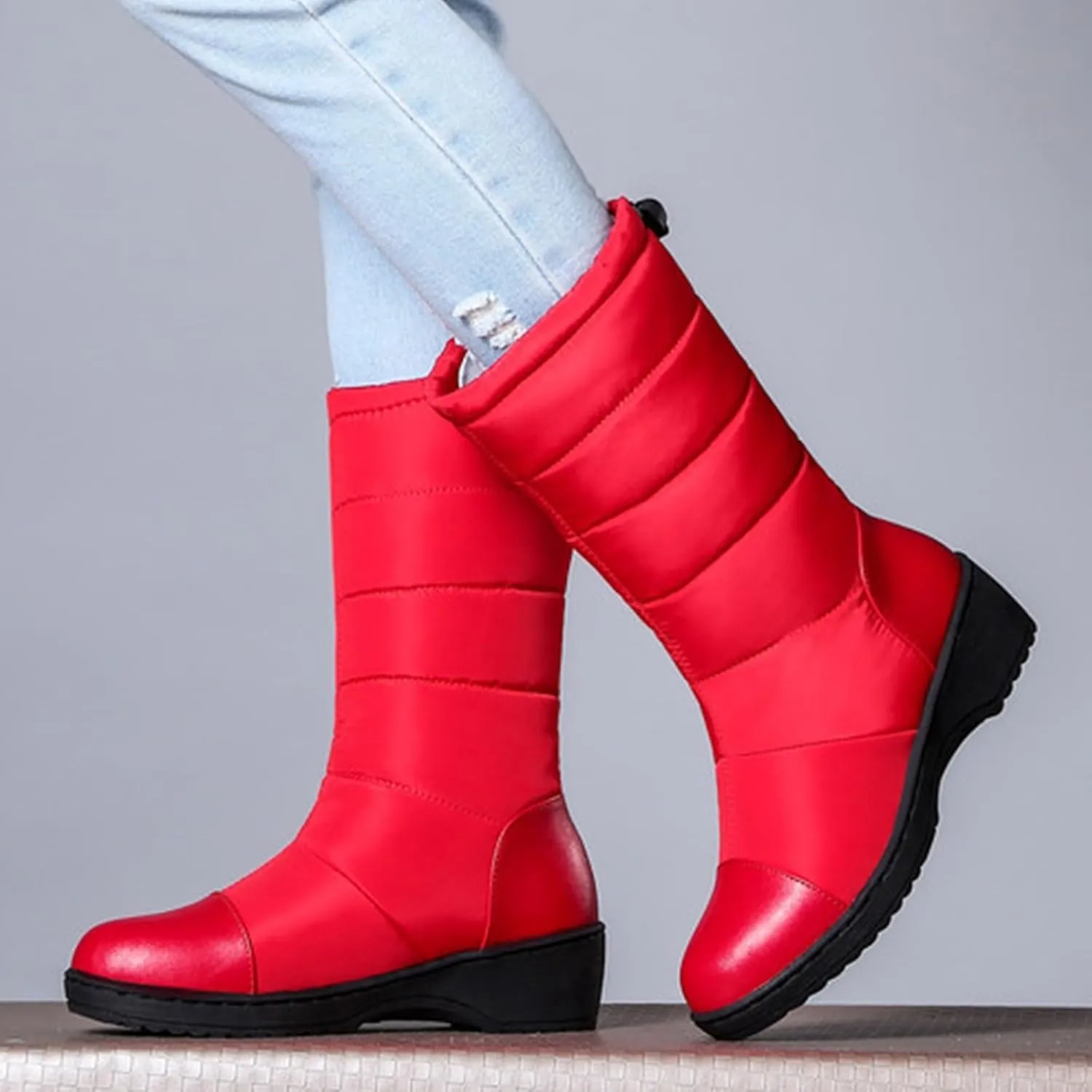 Women's Mid Calf Snow Boots Fashion Solid Cold Proof Boots Fleece Lined Warm Winter Boots Comfort Half Boots