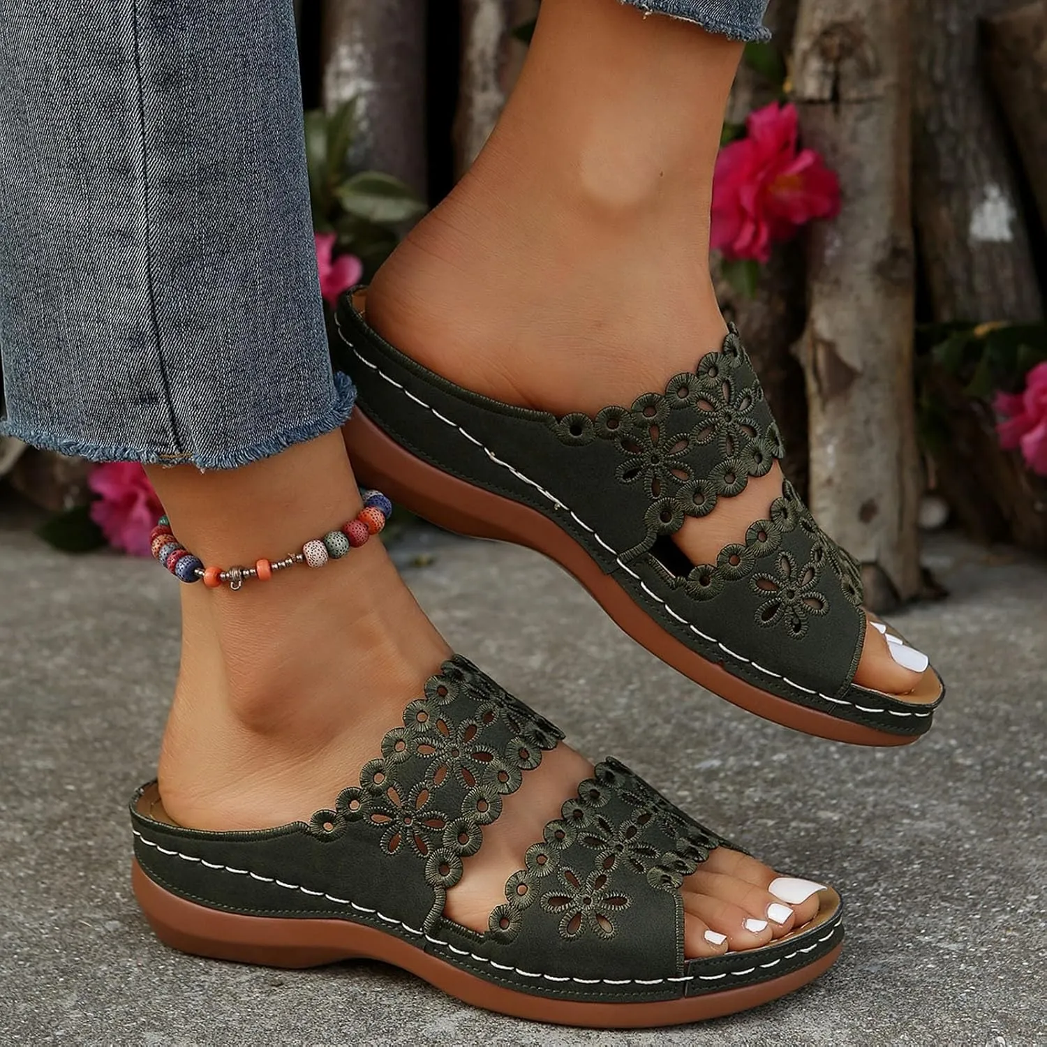 Women's Non Slip Slippers Open Toe Flatform Wedge Casual Sandal Banquet Sandals Beach Non Slip Wedge Sandals