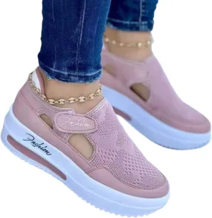 Women's Orthopedic Shoes Casual Breathable Mesh Round Toe Sneakers Summer Comfortable Thick Heel Buckle Hook Loop Sport Shoes Lightweight Slip On Loafers