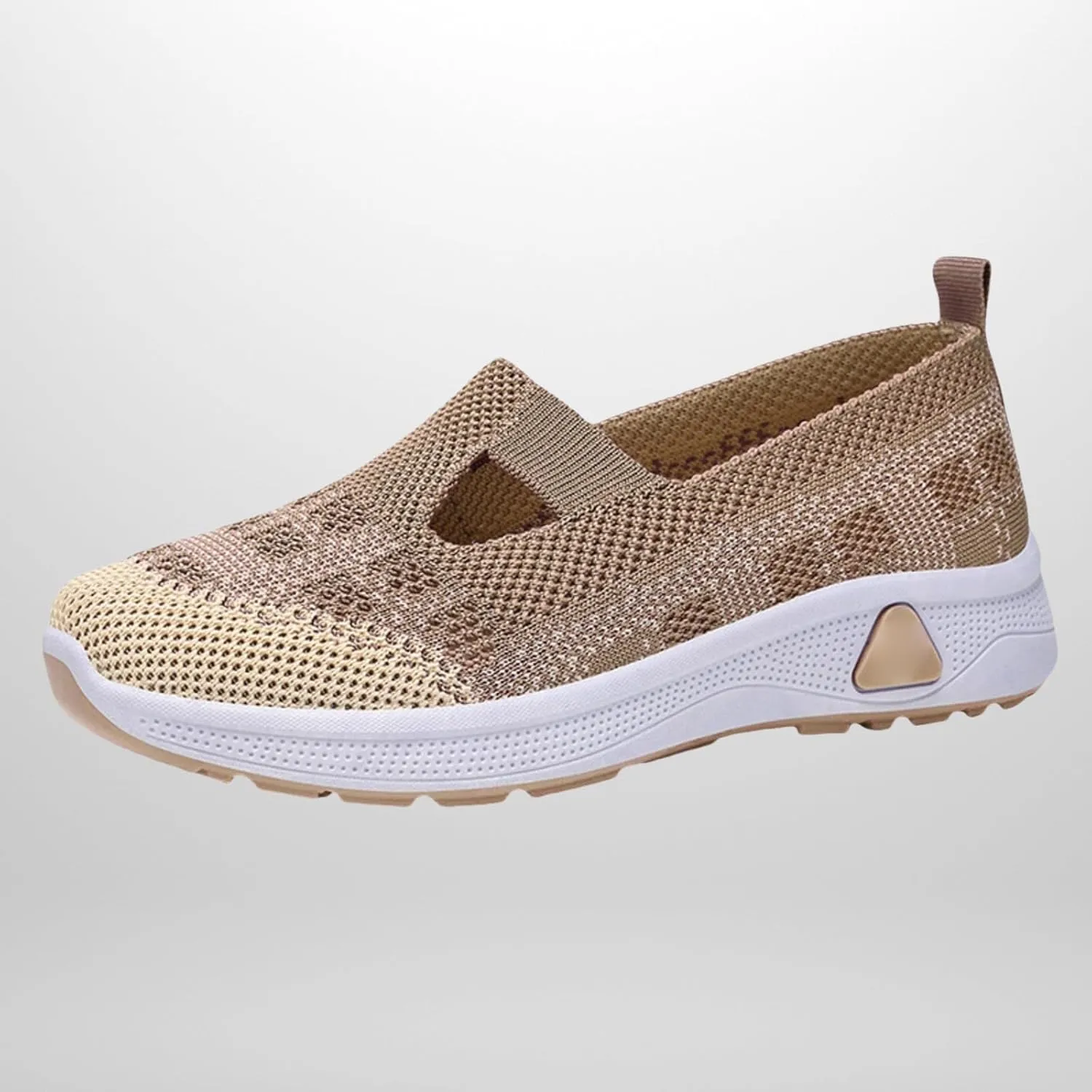 Women's Orthopedic Walking Shoes Lightweight Breathable Knitted Hollow Out Soft Sole Sneakers Summer Comfortable Slip On Round Toe Ballet Flats with Arch Support