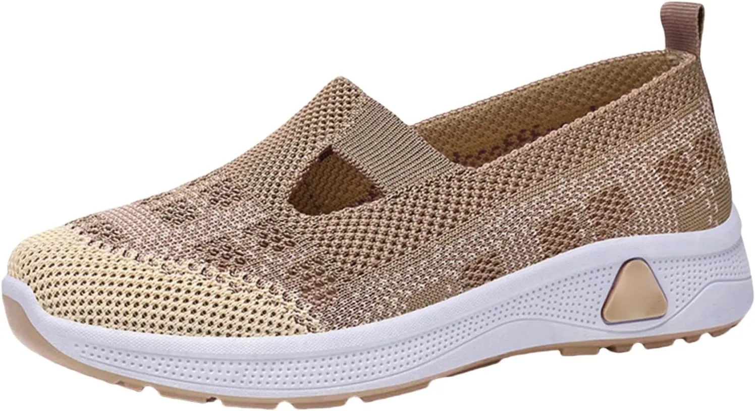 Women's Orthopedic Walking Shoes Lightweight Breathable Knitted Hollow Out Soft Sole Sneakers Summer Comfortable Slip On Round Toe Ballet Flats with Arch Support