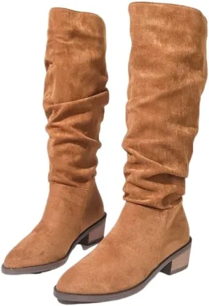 Women's Over The Knee Boots,Wide Calf Wide Width Western Low Heel Booties-Women Casual Chunky Heel Slip On Knee High Boots