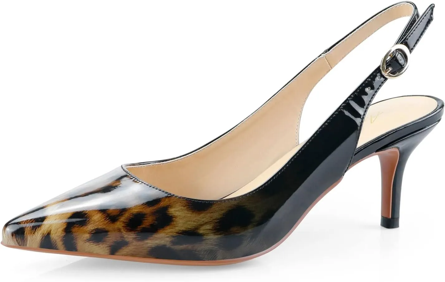 Women's Patent Leather Pointed Toe Elegant Kitten Heel Slingback Dress Pump Shoes