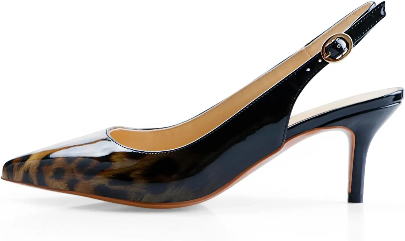 Women's Patent Leather Pointed Toe Elegant Kitten Heel Slingback Dress Pump Shoes