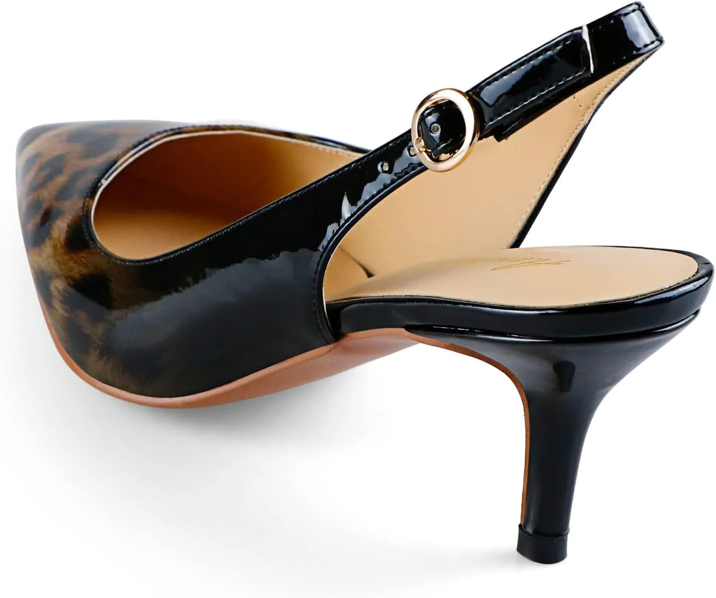 Women's Patent Leather Pointed Toe Elegant Kitten Heel Slingback Dress Pump Shoes