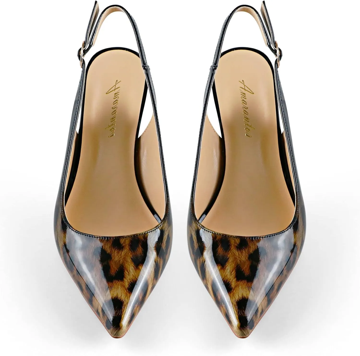 Women's Patent Leather Pointed Toe Elegant Kitten Heel Slingback Dress Pump Shoes