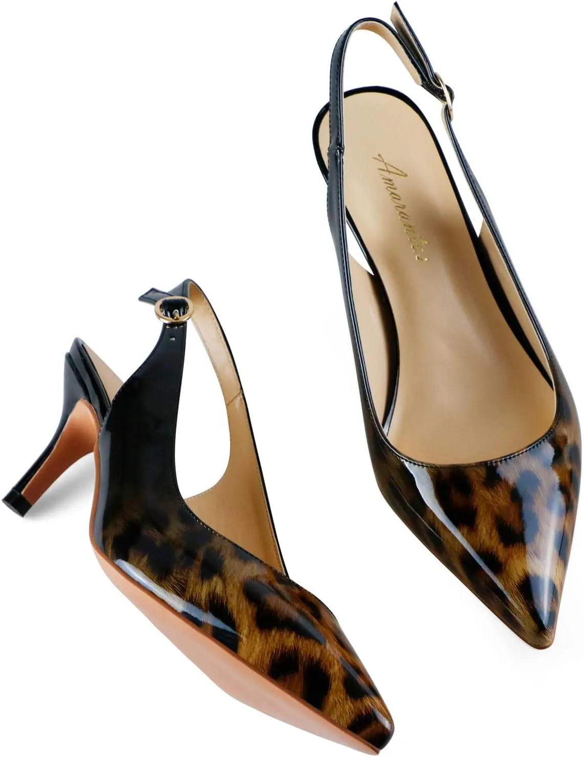 Women's Patent Leather Pointed Toe Elegant Kitten Heel Slingback Dress Pump Shoes