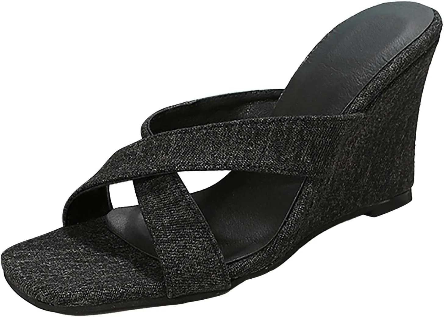 Womens Platform Wedge Sandals Comfortable Flip Flops with Arch Support Open Toe Slip On Summer Mule High Heels Bohemian Cozy Breathable 2023 New lightweight canvas waterproof loafers D23-Black