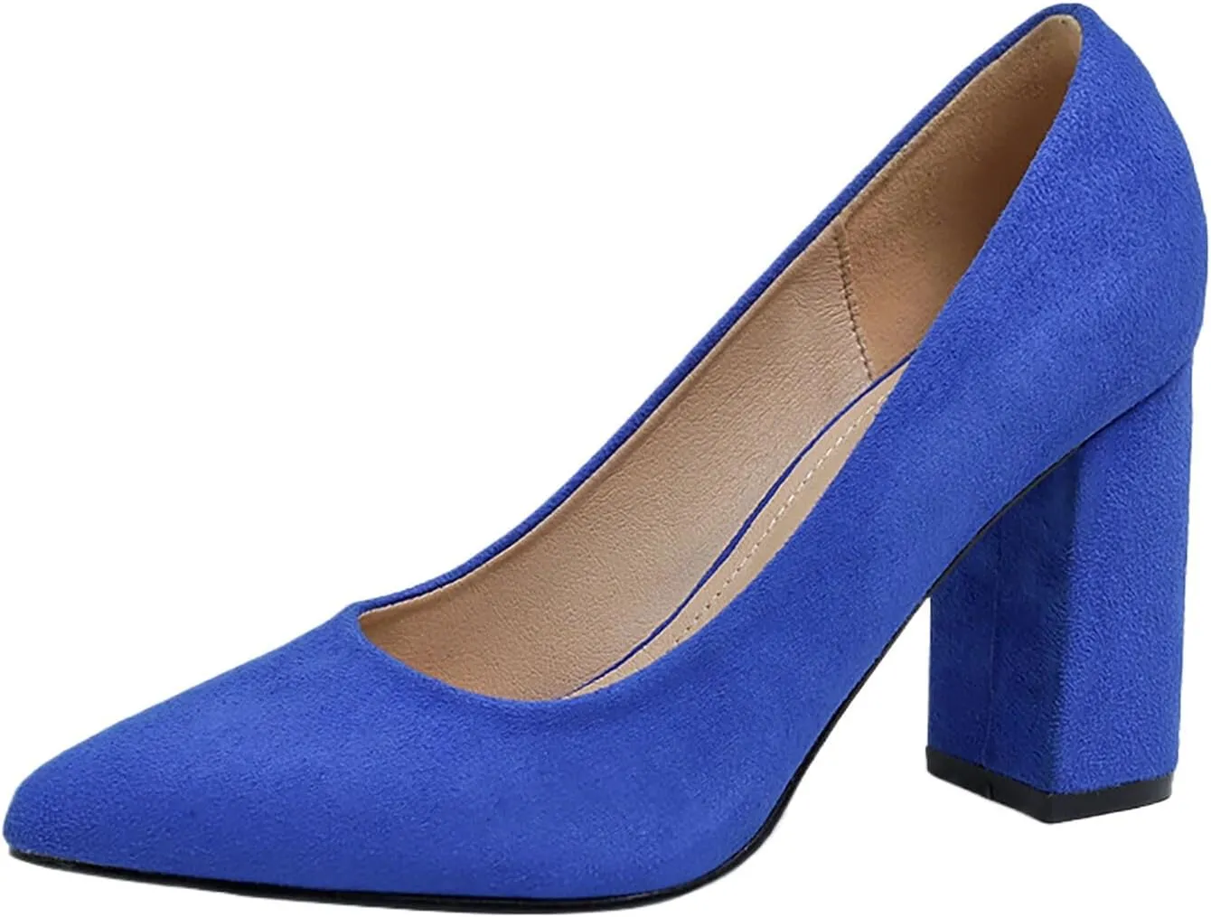 Women's Pumps Chunky Dress Shoes Pointed Toe Suede Loafer High Heels Work Loafers Basic Closed Toe Heels