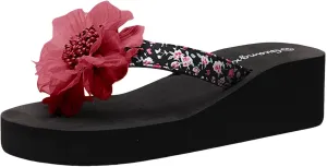 Women's Sandals Women Shoes Wedge Flip Flops Flower Flip Flops Women's Wedge Outer Wear Thick Sole Beach Slip on