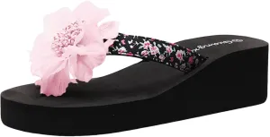 Women's Sandals Women Shoes Wedge Flip Flops Flower Flip Flops Women's Wedge Outer Wear Thick Sole Beach Slip on