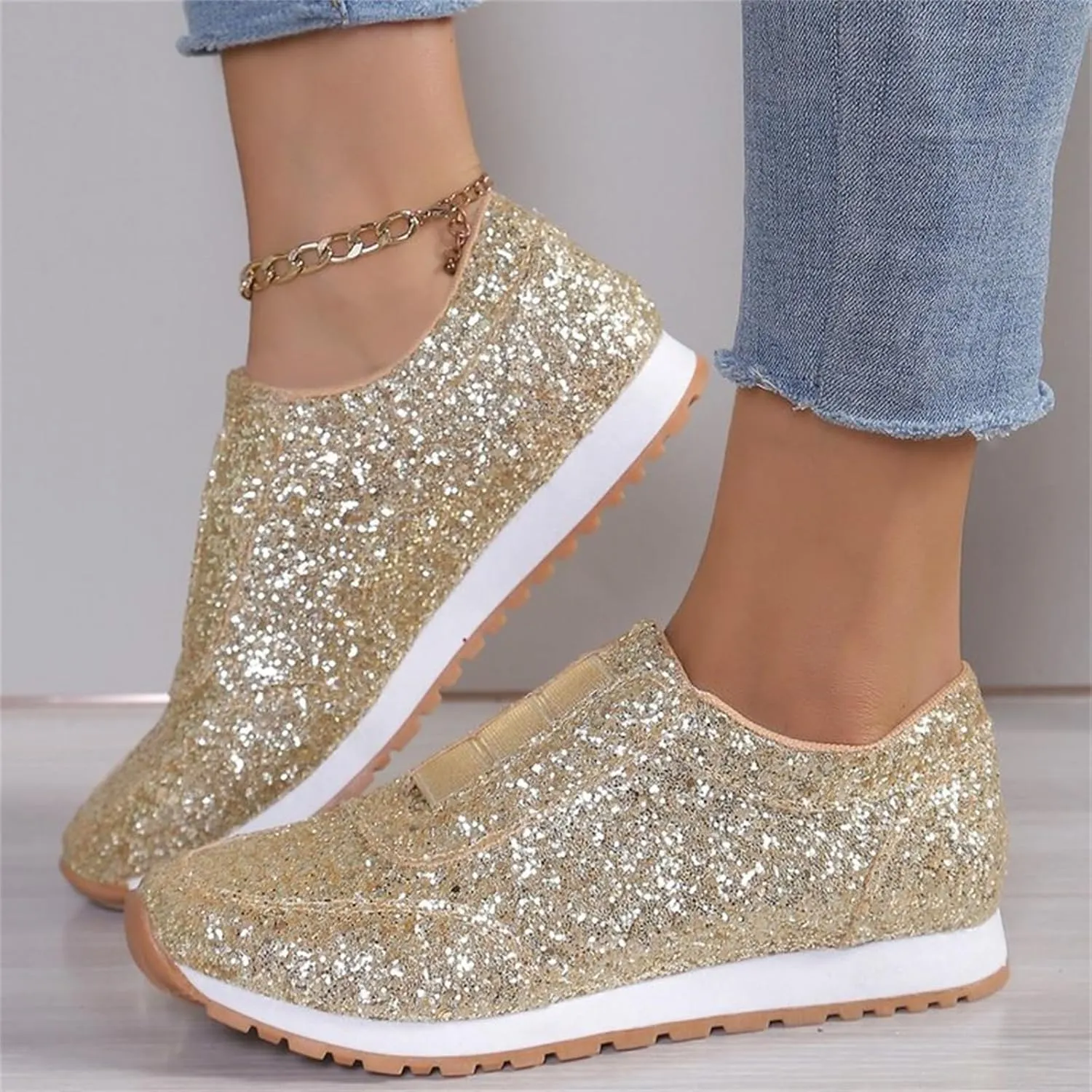 Womens Shoes Casual Platform Sneakers for Women Womens Loafers Indoor and Outdoor Soft Sole Fashion Christmas Shoes for Women Wide Comfortable & Lightweight