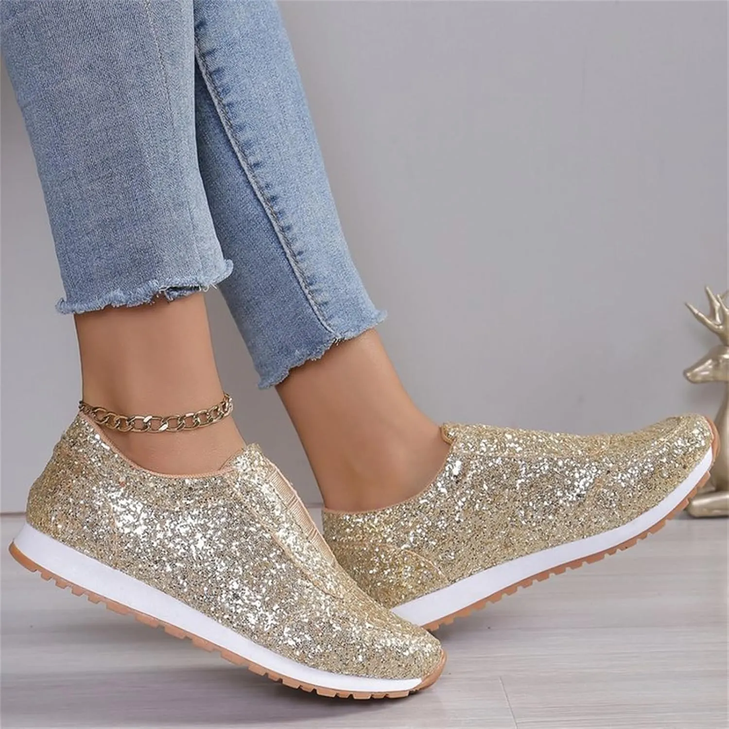 Womens Shoes Casual Platform Sneakers for Women Womens Loafers Indoor and Outdoor Soft Sole Fashion Christmas Shoes for Women Wide Comfortable & Lightweight