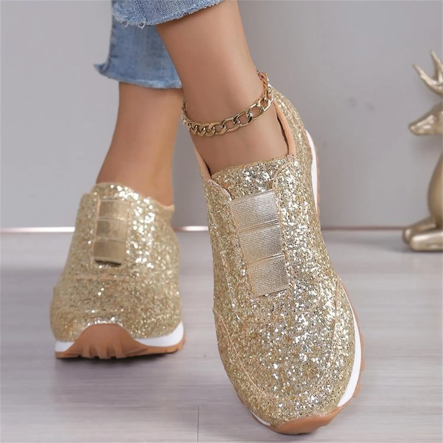Womens Shoes Casual Platform Sneakers for Women Womens Loafers Indoor and Outdoor Soft Sole Fashion Christmas Shoes for Women Wide Comfortable & Lightweight