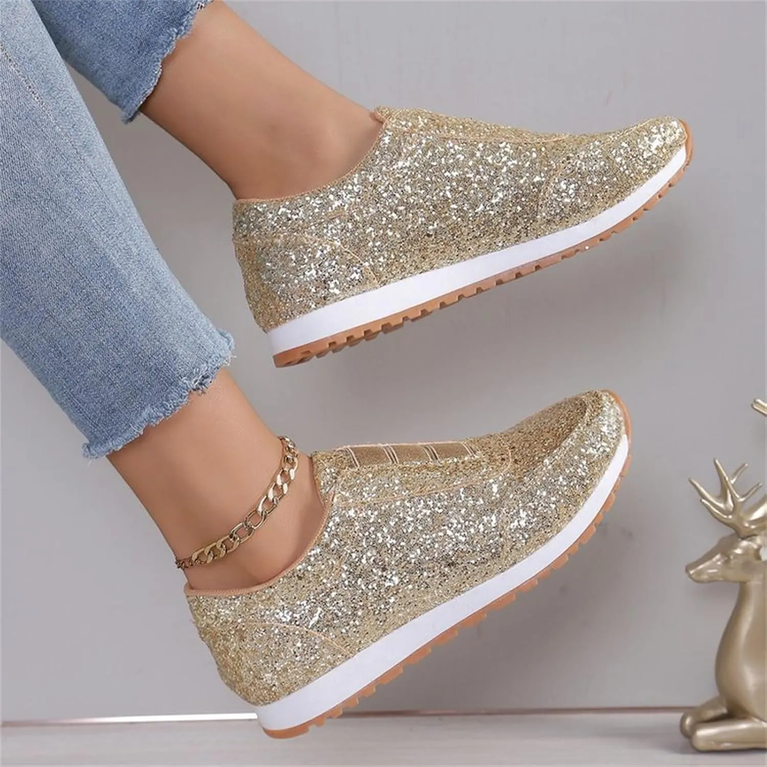 Womens Shoes Casual Platform Sneakers for Women Womens Loafers Indoor and Outdoor Soft Sole Fashion Christmas Shoes for Women Wide Comfortable & Lightweight