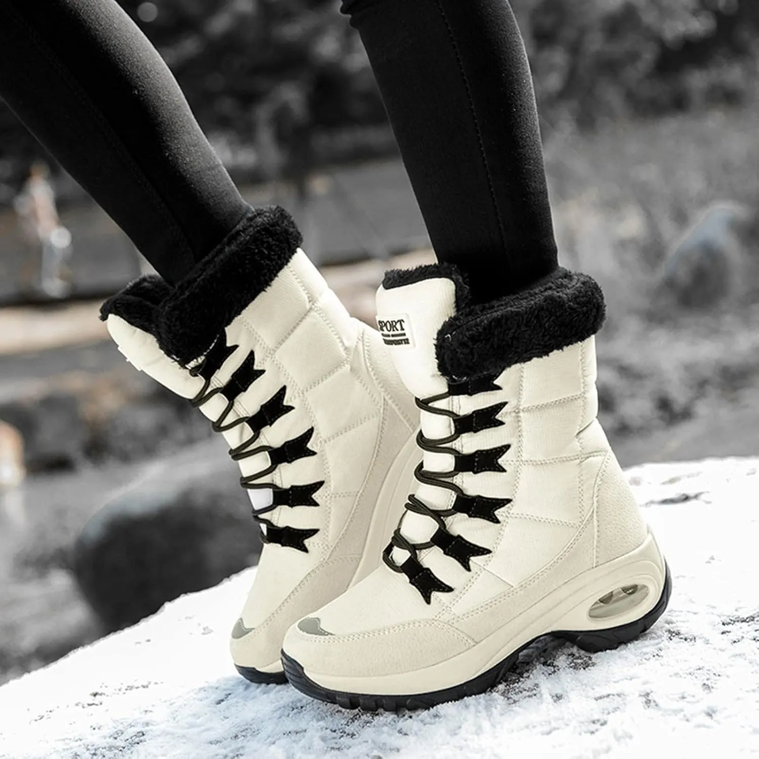 Womens Slip on Snow Boots Waterproof 9.5 Wide Women Snow Spike Boot Ice Waterproof Winter Boots Women Fur Womens Short Duck Boots Waterproof Insulated Waterproof Womens Boots Ankle
