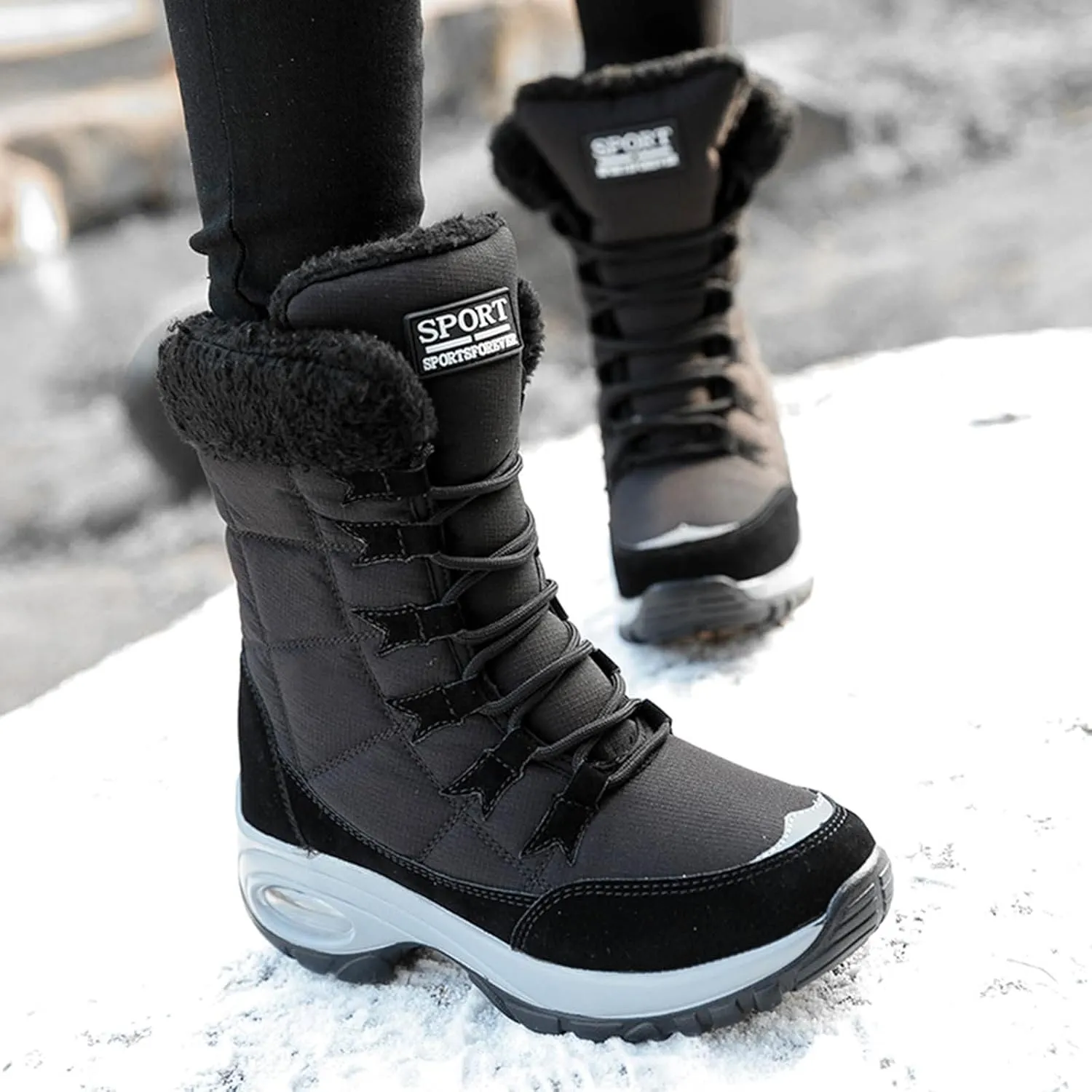 Womens Slip on Snow Boots Waterproof 9.5 Wide Women Snow Spike Boot Ice Waterproof Winter Boots Women Fur Womens Short Duck Boots Waterproof Insulated Waterproof Womens Boots Ankle