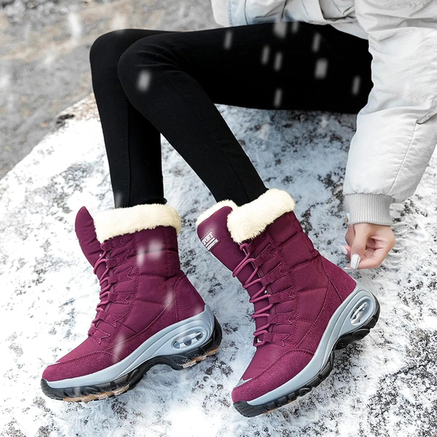 Womens Slip on Snow Boots Waterproof 9.5 Wide Women Snow Spike Boot Ice Waterproof Winter Boots Women Fur Womens Short Duck Boots Waterproof Insulated Waterproof Womens Boots Ankle