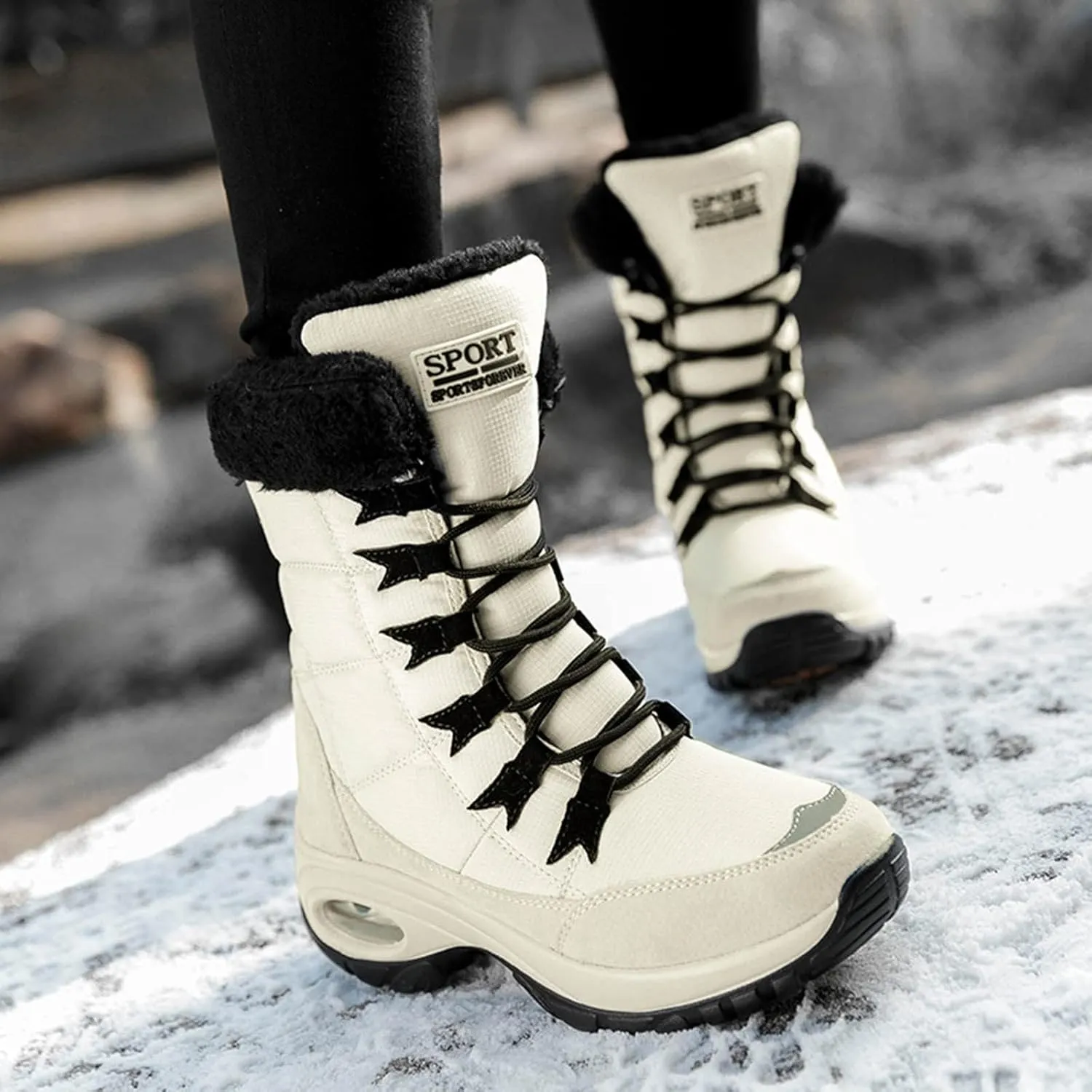 Womens Slip on Snow Boots Waterproof 9.5 Wide Women Snow Spike Boot Ice Waterproof Winter Boots Women Fur Womens Short Duck Boots Waterproof Insulated Waterproof Womens Boots Ankle