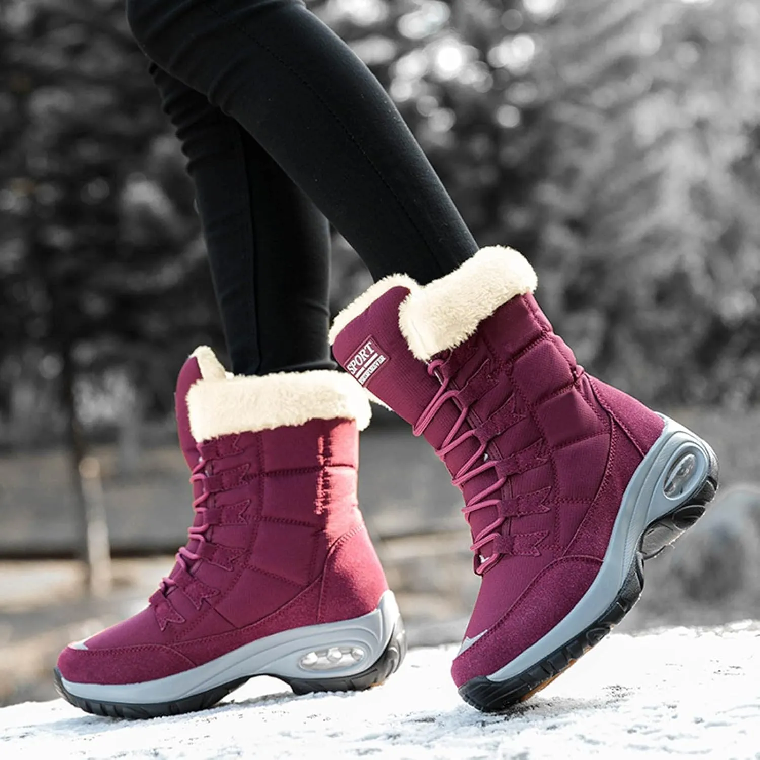 Womens Slip on Snow Boots Waterproof 9.5 Wide Women Snow Spike Boot Ice Waterproof Winter Boots Women Fur Womens Short Duck Boots Waterproof Insulated Waterproof Womens Boots Ankle