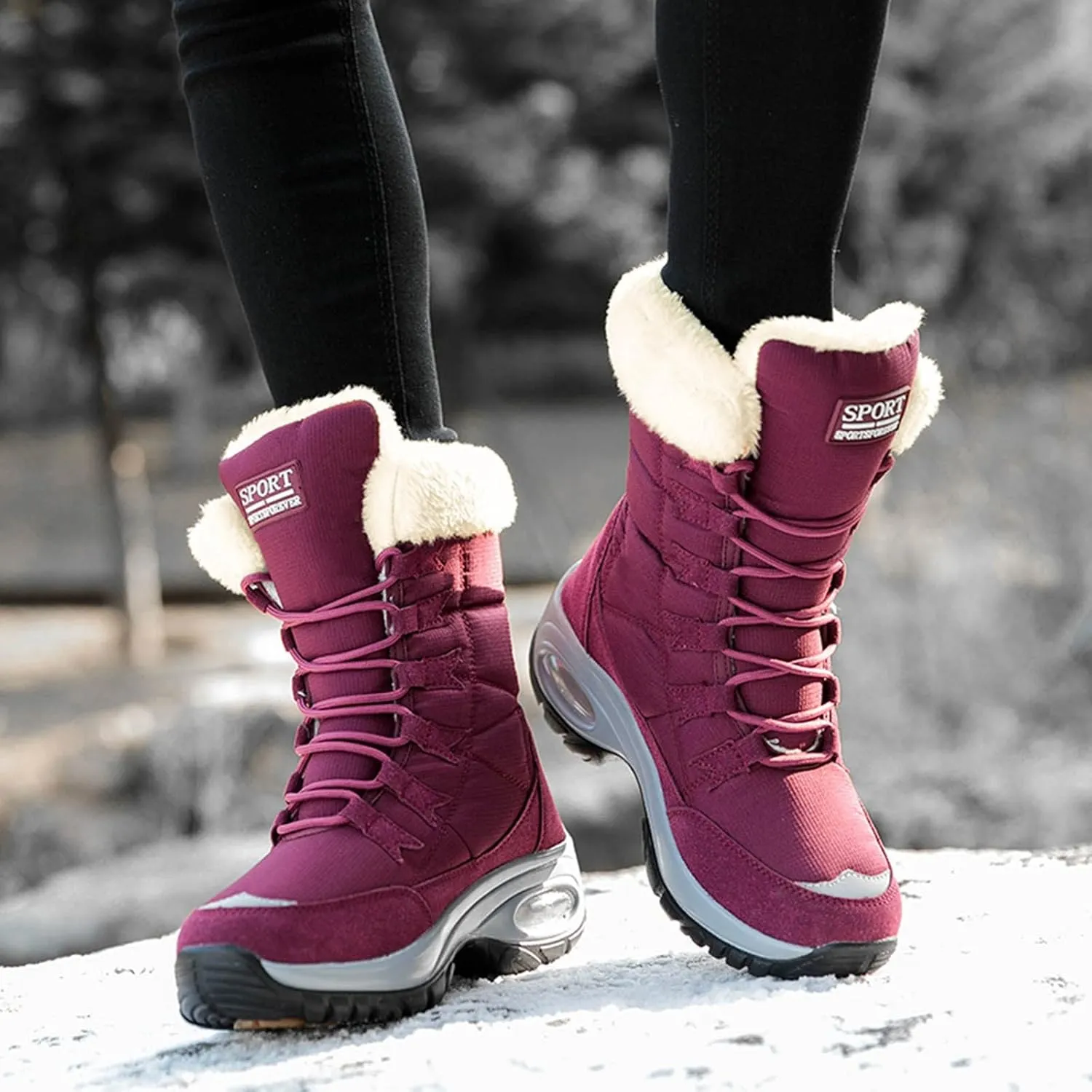 Womens Slip on Snow Boots Waterproof 9.5 Wide Women Snow Spike Boot Ice Waterproof Winter Boots Women Fur Womens Short Duck Boots Waterproof Insulated Waterproof Womens Boots Ankle