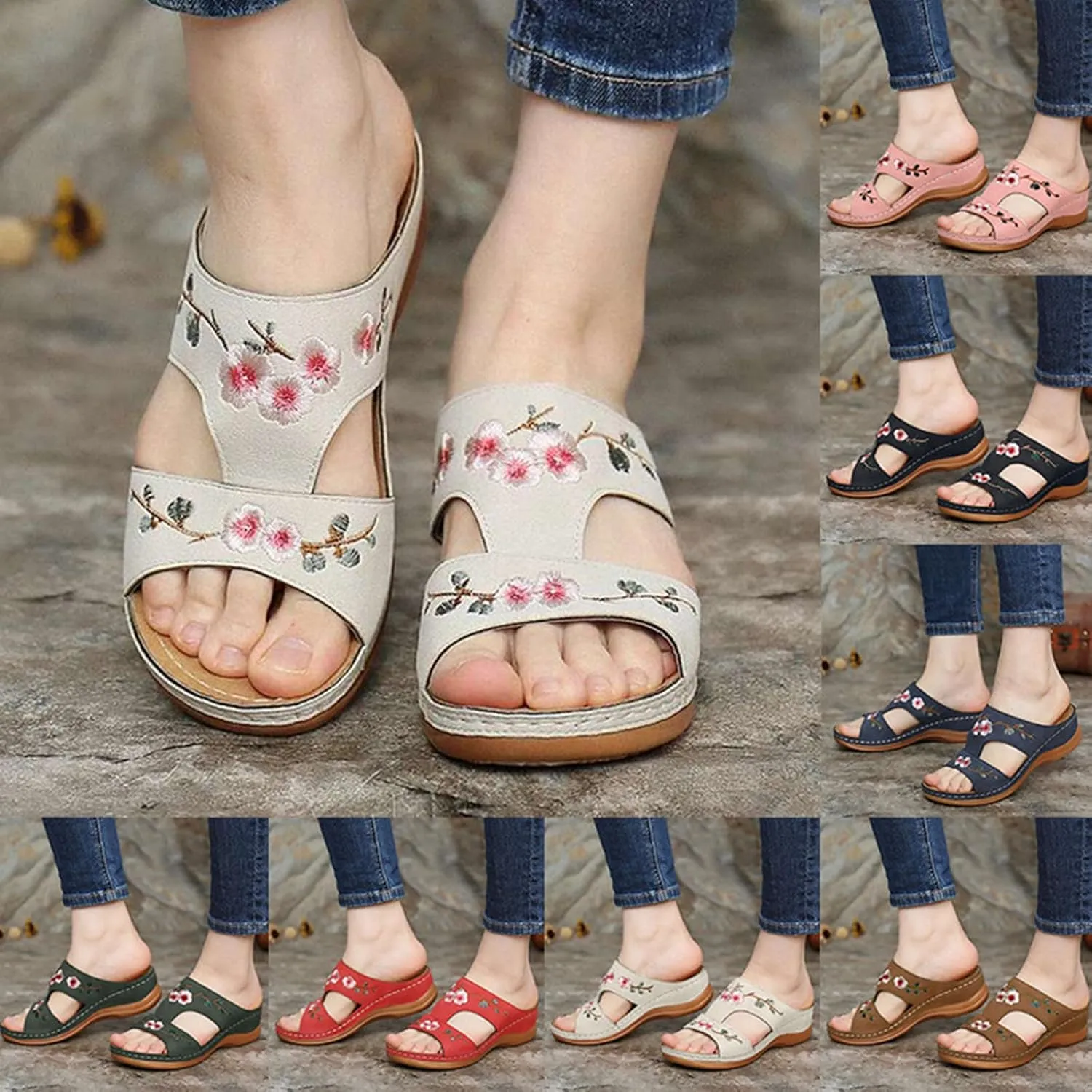 Womens Slippers Comfortable Casual Dressy Wedge Sandals Open Toe Slip On Slingback Summer Walking Shoes for Women Oceanside Beach Walking Shoes for Summer Outdoor
