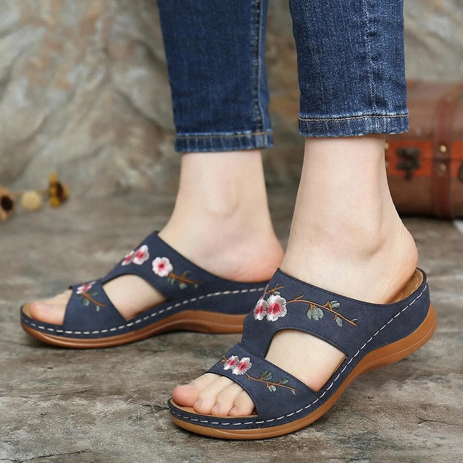 Womens Slippers Comfortable Casual Dressy Wedge Sandals Open Toe Slip On Slingback Summer Walking Shoes for Women Oceanside Beach Walking Shoes for Summer Outdoor