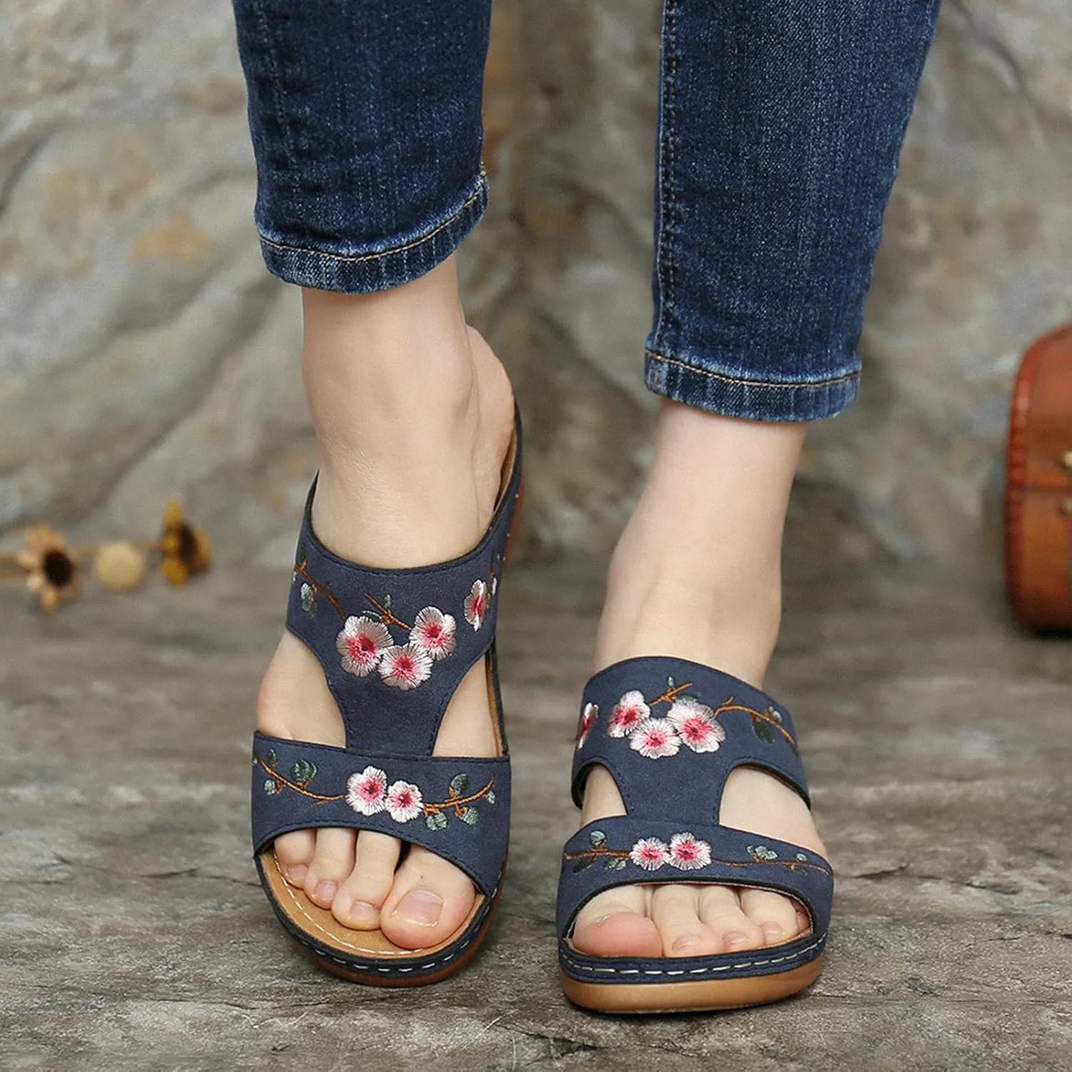 Womens Slippers Comfortable Casual Dressy Wedge Sandals Open Toe Slip On Slingback Summer Walking Shoes for Women Oceanside Beach Walking Shoes for Summer Outdoor