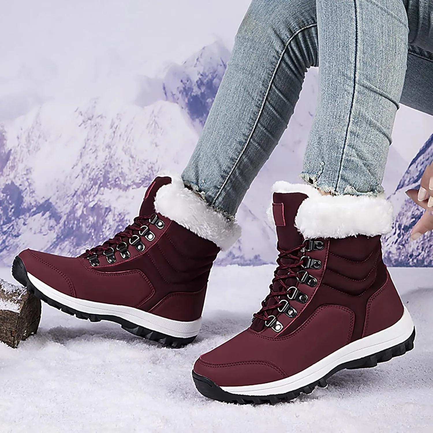 Women's Snow Boots Fleece Lined Cold Proof Boots Insulated Winter Boots Comfort Hiking Boots Outdoor Snow Boots