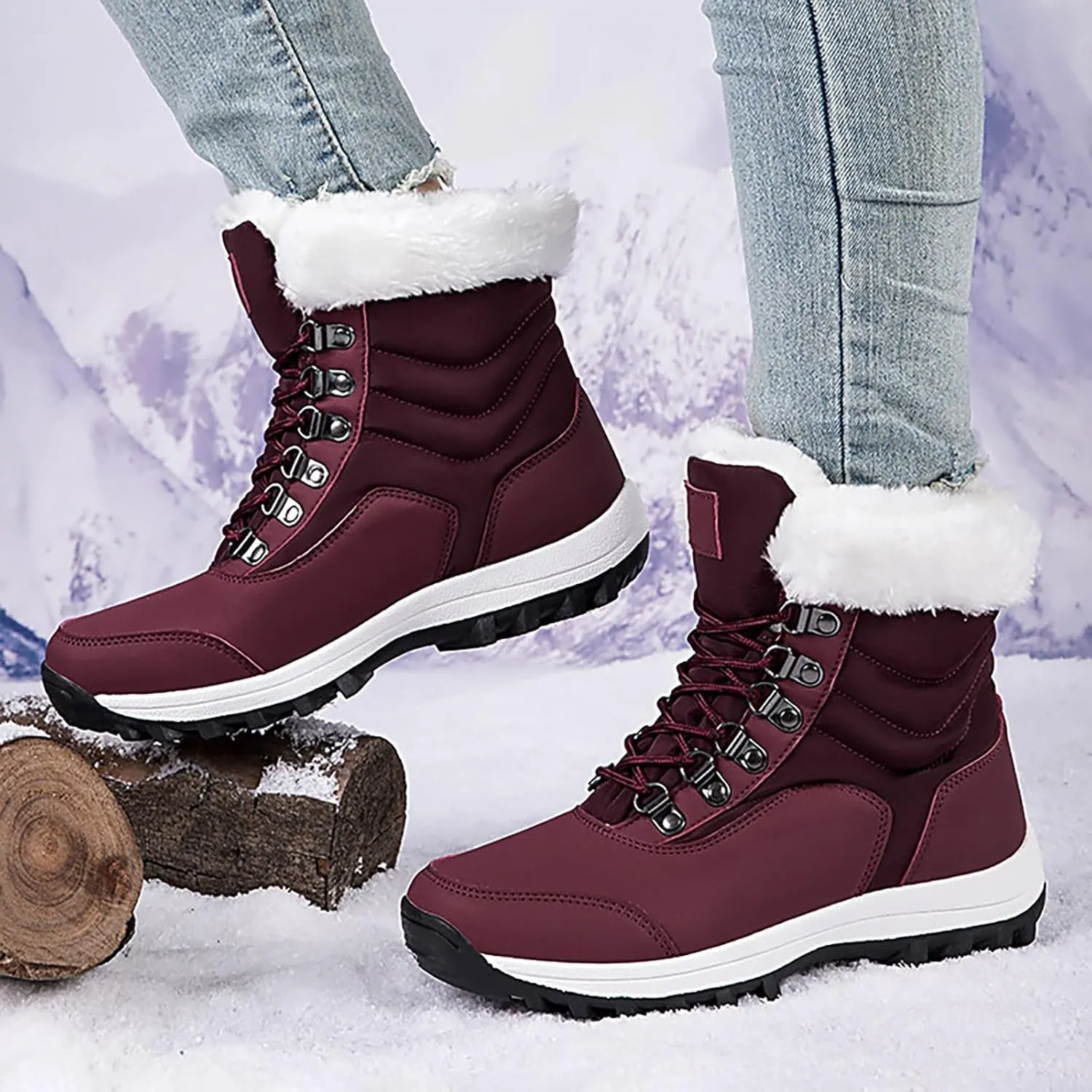 Women's Snow Boots Fleece Lined Cold Proof Boots Insulated Winter Boots Comfort Hiking Boots Outdoor Snow Boots