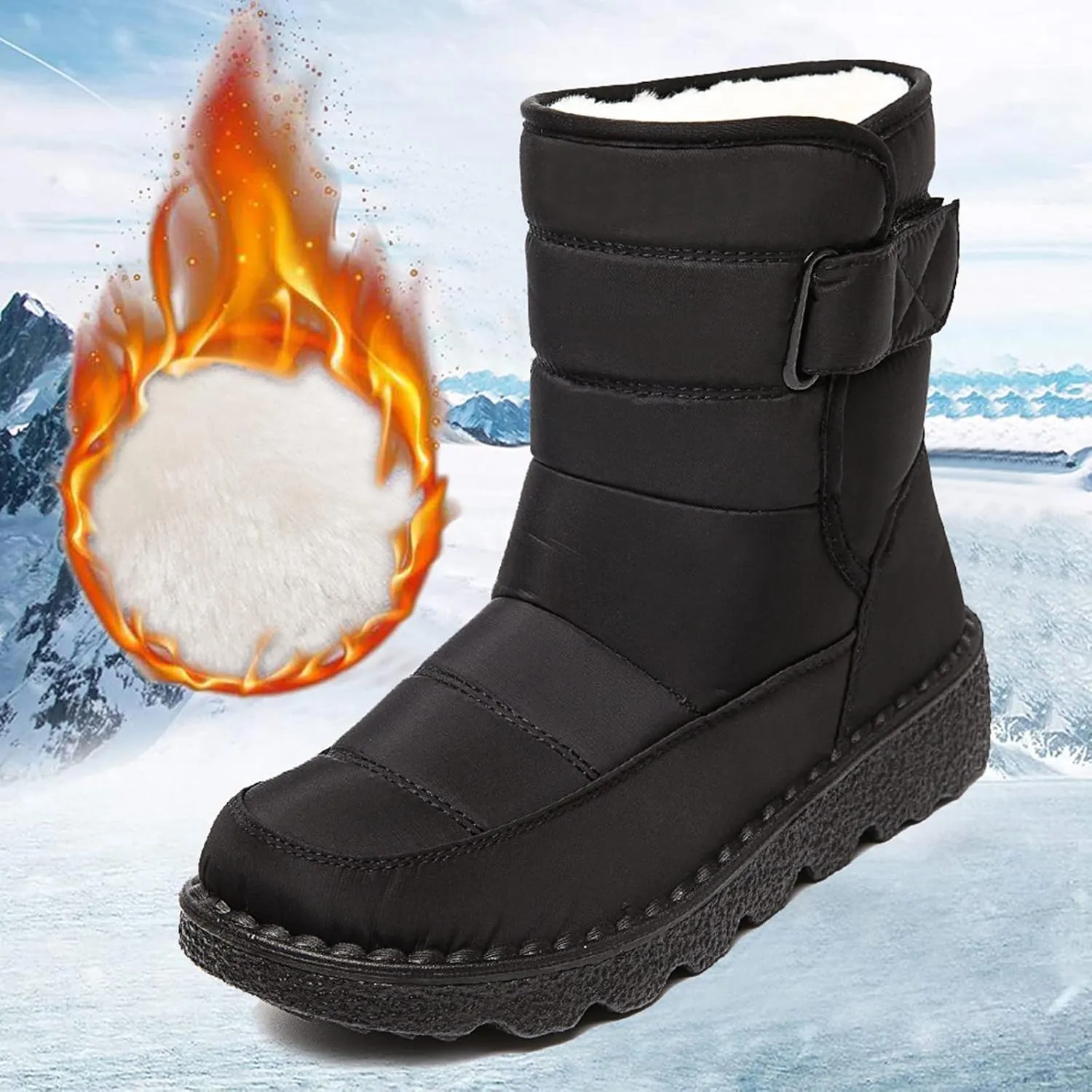 Women's Snow Boots for Winter - Short Outdoor Boots, Warm Lining