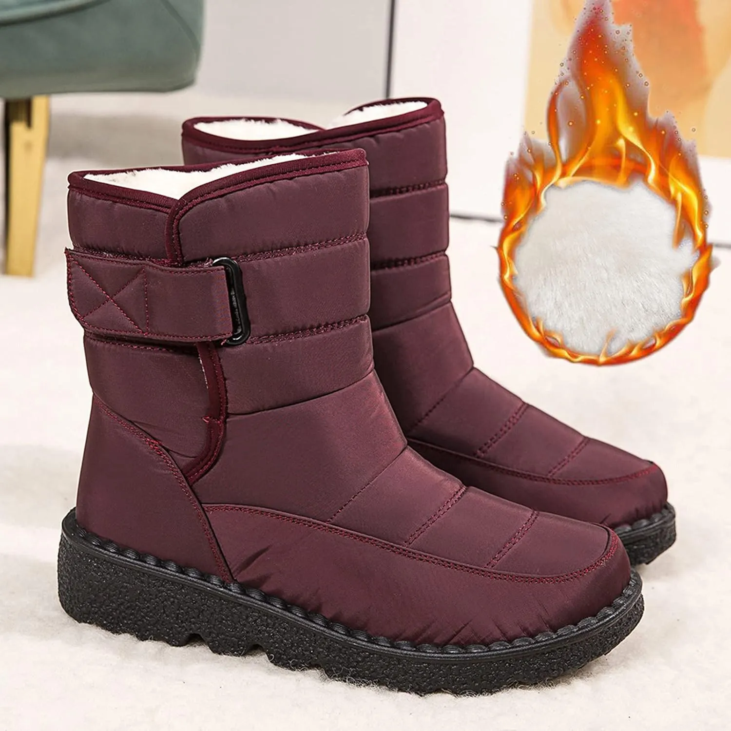Women's Snow Boots for Winter - Short Outdoor Boots, Warm Lining