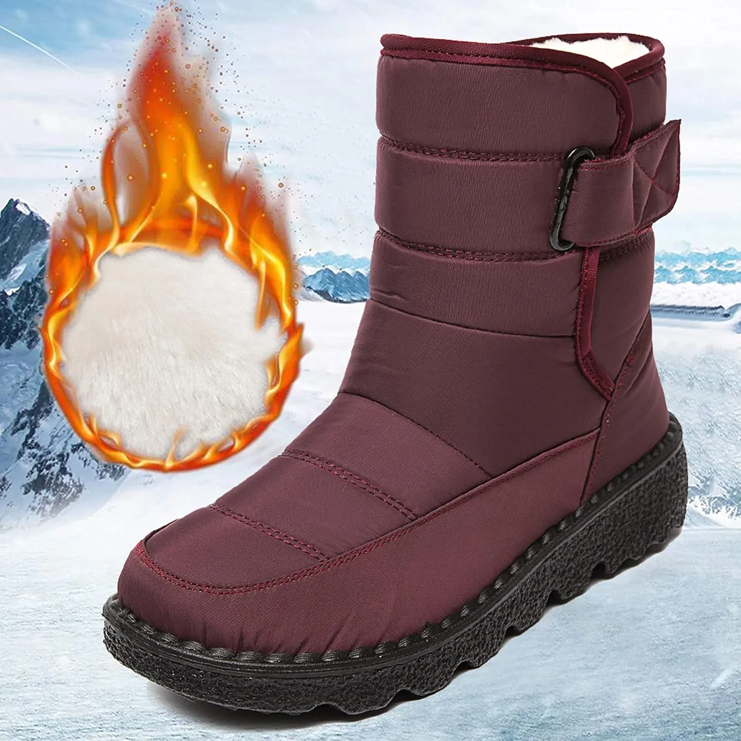 Women's Snow Boots for Winter - Short Outdoor Boots, Warm Lining