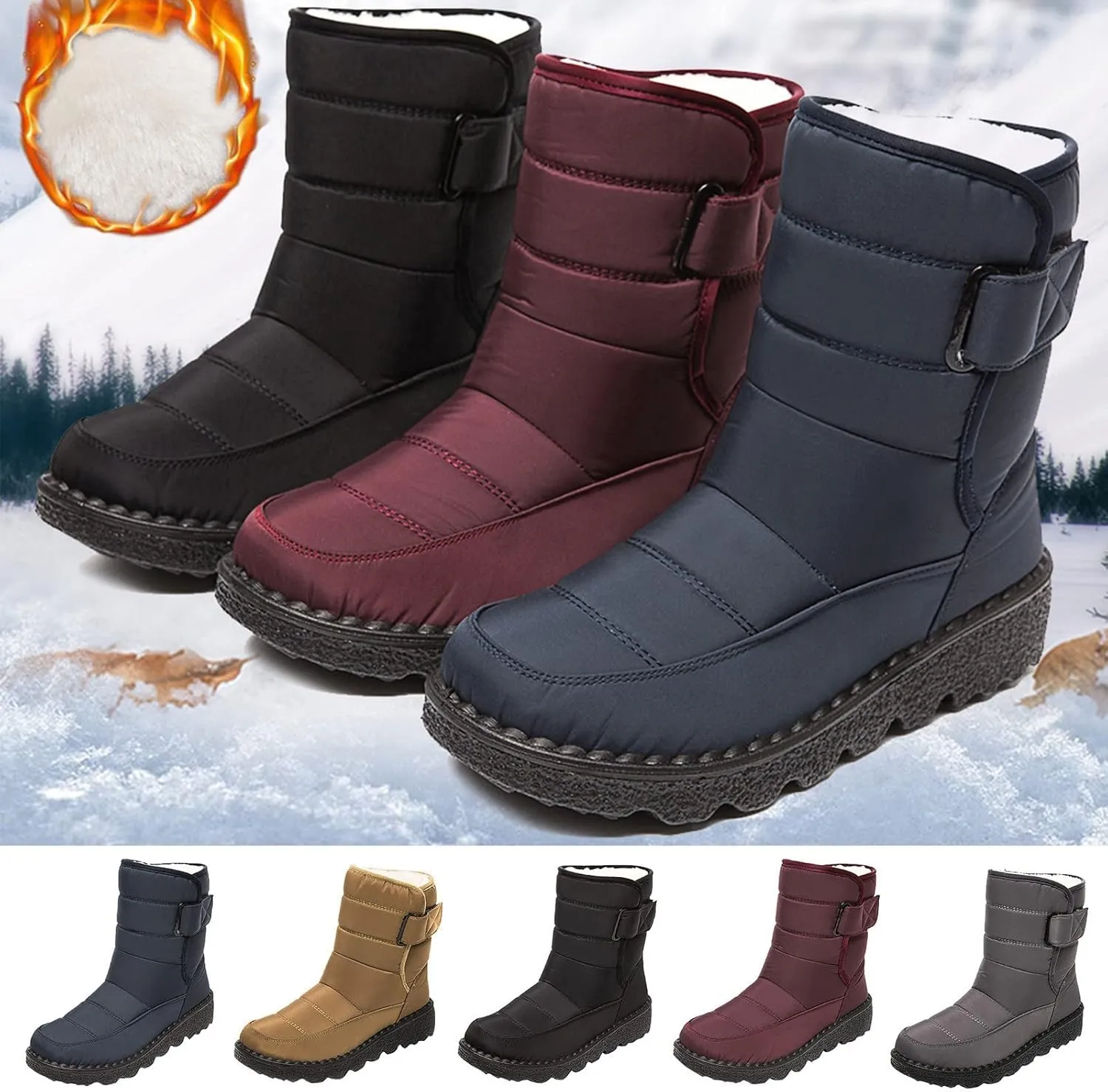 Women's Snow Boots for Winter - Short Outdoor Boots, Warm Lining
