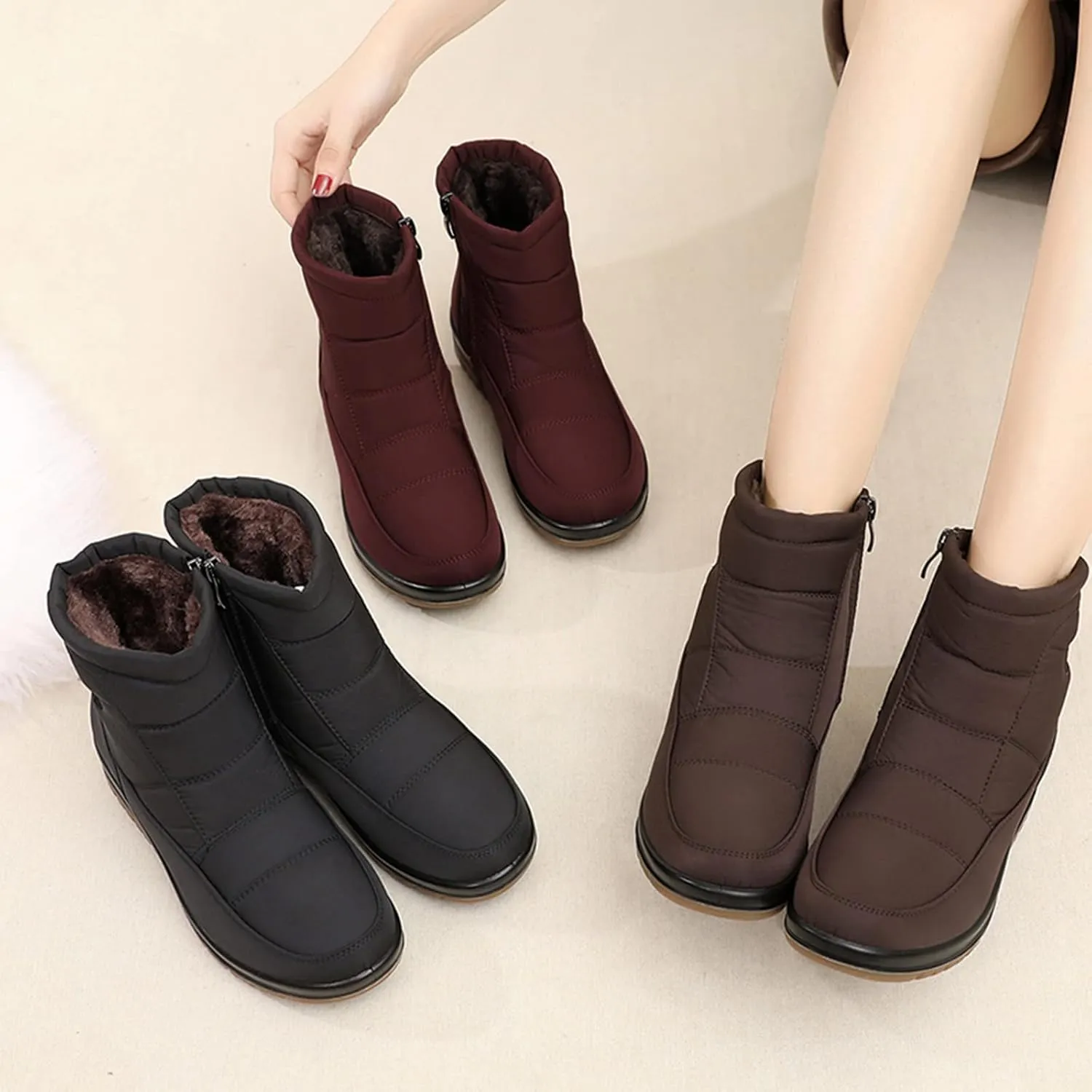 Women's Snow Boots for Winter - Short Outdoor Boots, Warm Lining