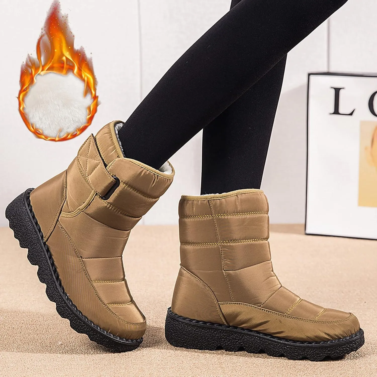 Women's Snow Boots for Winter - Short Outdoor Boots, Warm Lining